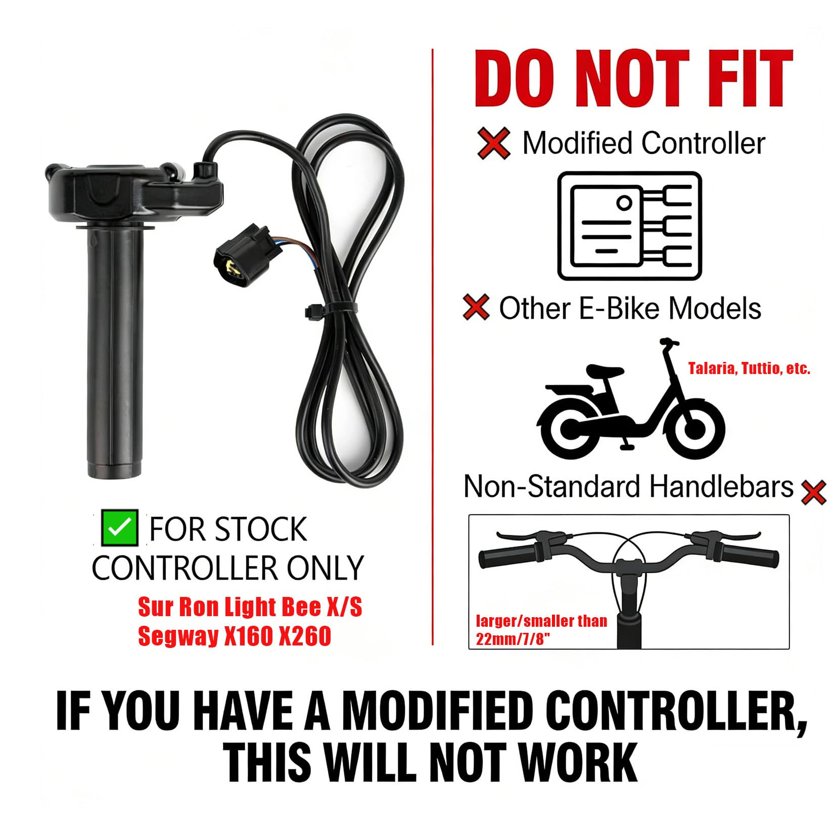 PSLER Poignées d'accélérateur pour vélos électriques sur-Ron Light Bee X/S, Moto Twist pour sur-Ron, accélérateur de vélo électrique pour Segway X160 X260