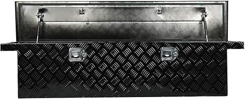 Miniatura 4 de Caja de herramientas de aluminio resistente de 60 pulgadas, caja plana para caja de herramientas de camioneta al aire libre, caja de almacenamiento