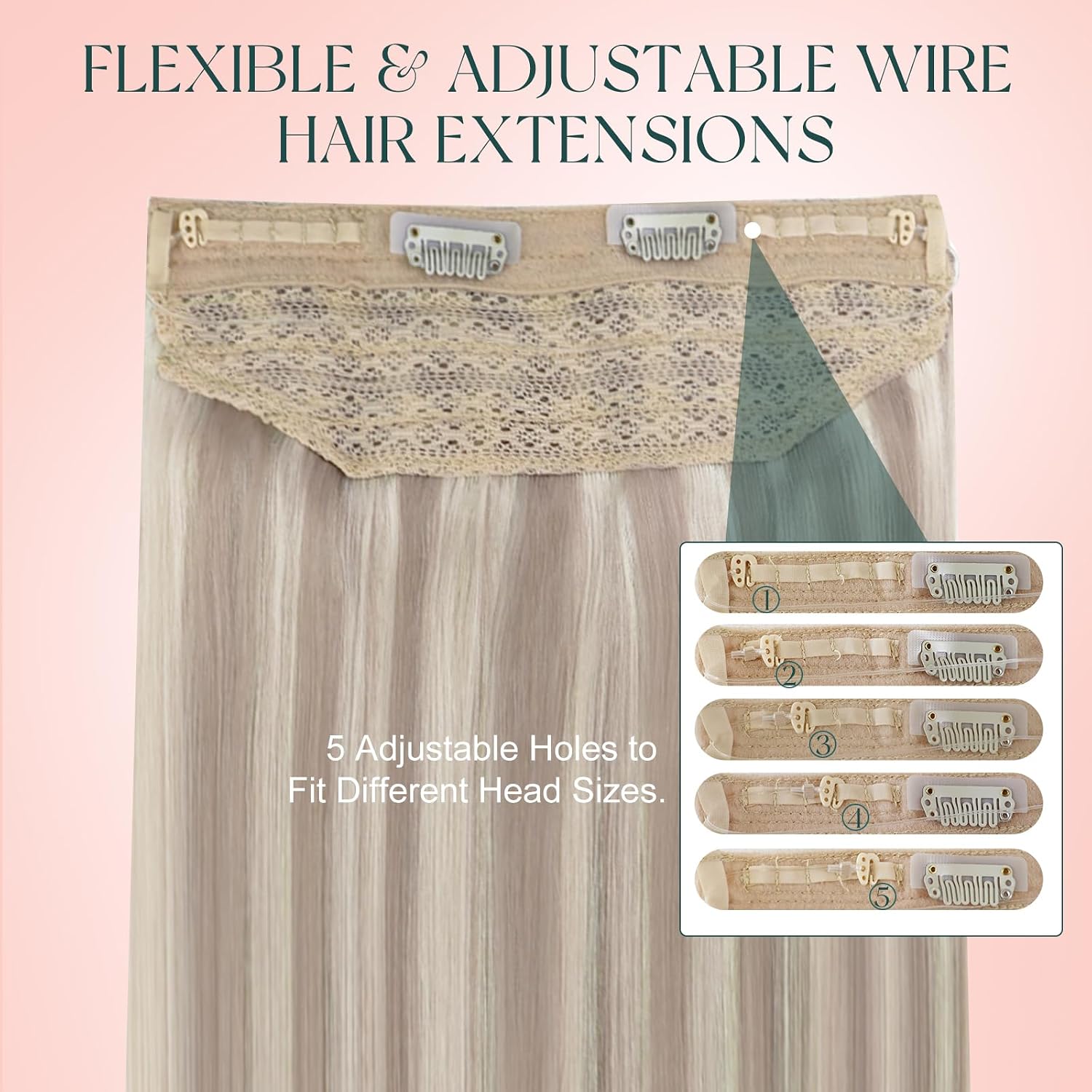 Easyouth Wire Hair Extensions Blonde Highlight Invisible Wire Hair Extensions Human Hair Highlight Ash Blonde With Blond Fish Line Human Hair Extension Natural Look 14 Inch 70g