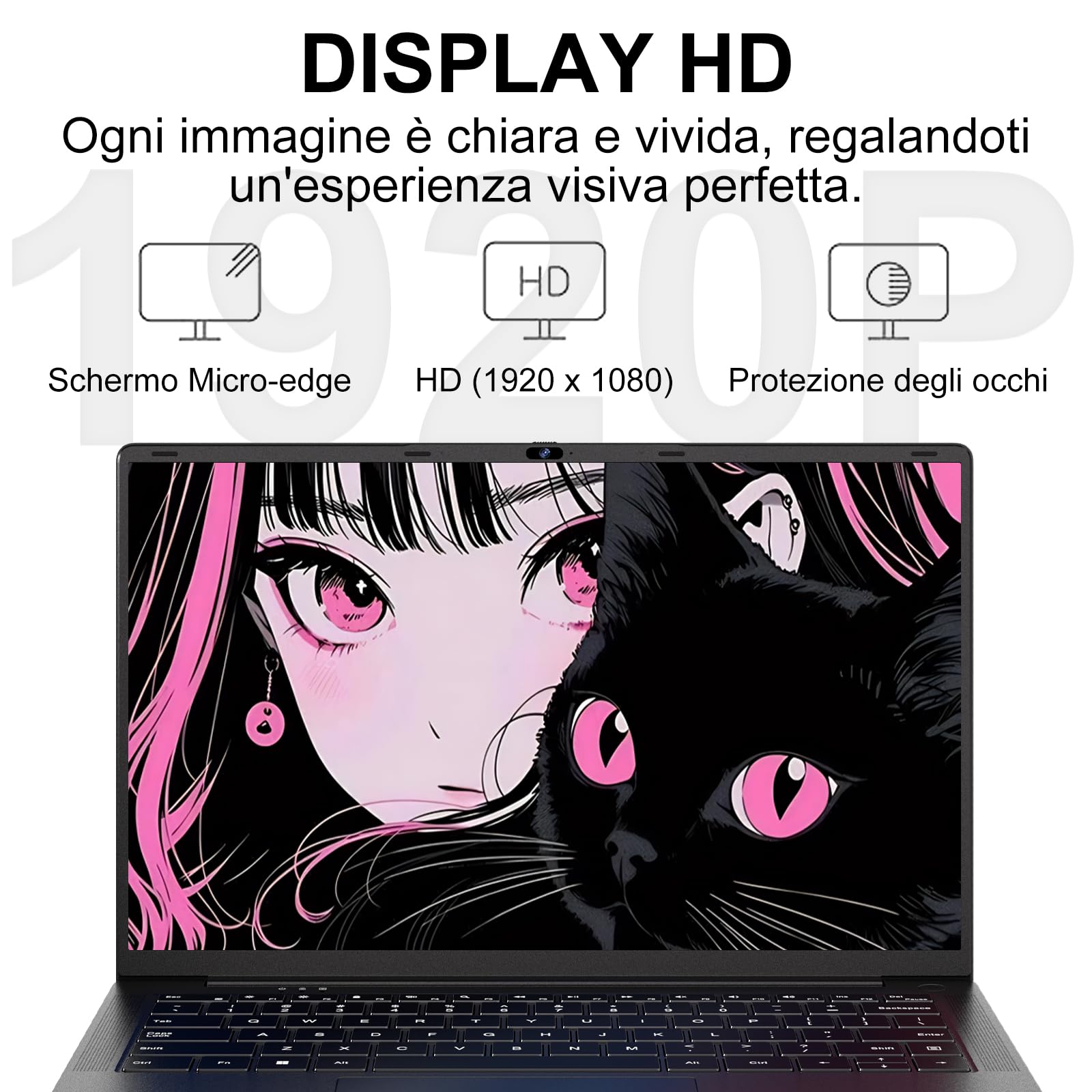 Pc Portatile 14 Pollici Win11 Notebook Celeron N5095 Upto 2,9 GHz Laptop 8GB RAM 256GB SSD TF 1TB LPDDR4 5G WiFi 1920*1080 FHD USB 3.0 Laptop QWERTY Tastiera Film Italiana - Nero Corpo in Metallo