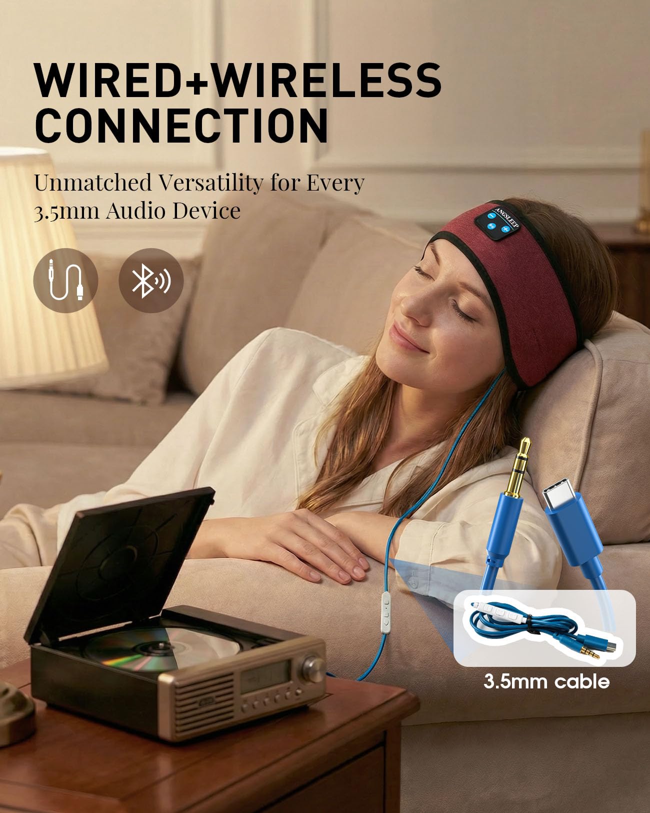 Auriculares para dormir, compatibles con Palyback inalámbrico y con cable, auriculares Bluetooth con altavoces estéreo HD ultrafinos, buena transpirabilidad, perfectos para dormir, entrenamiento,