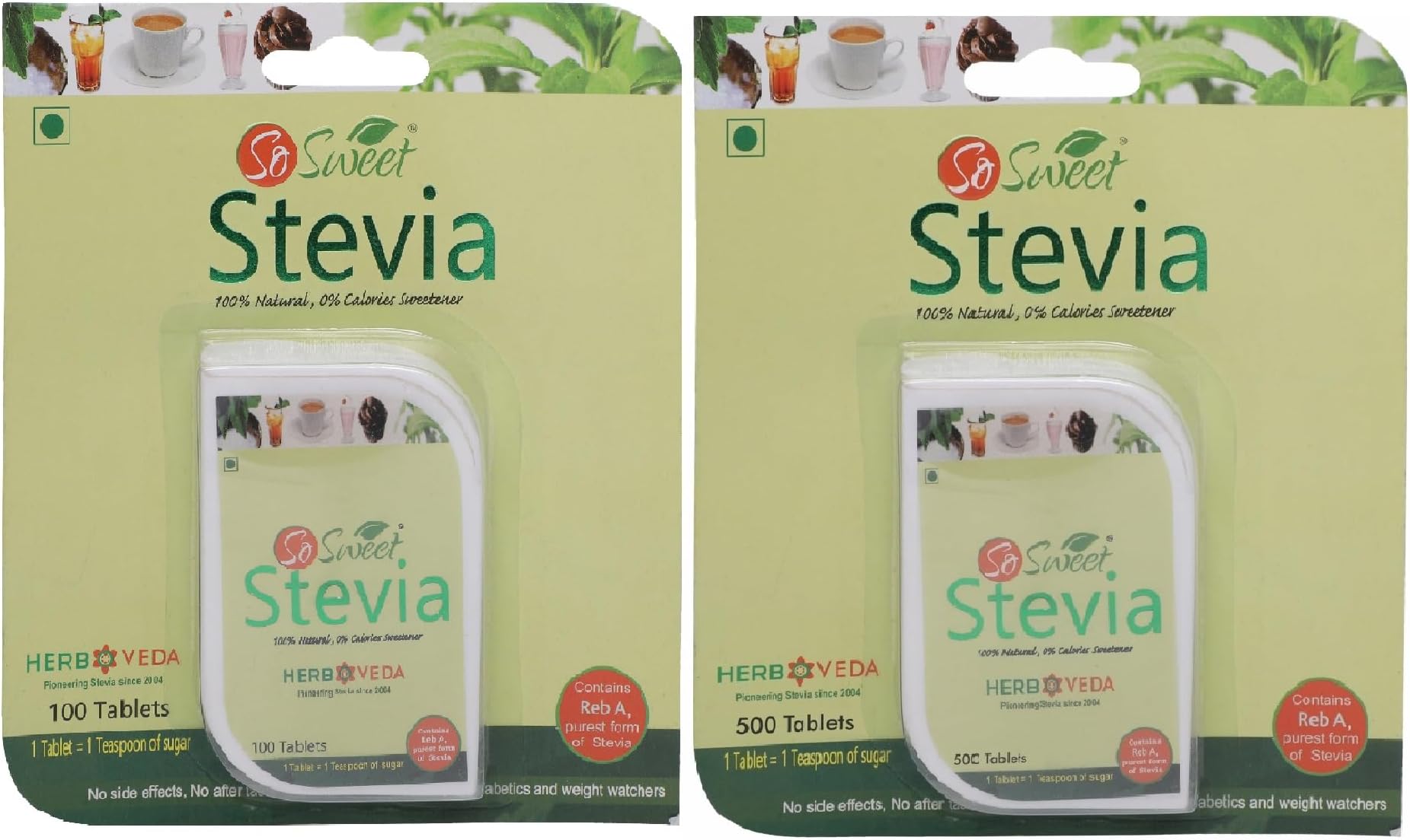 Stevia Tablets Sugar Free Natural Zero Calorie Sweetener (Pack of 2, 600 Tablets)