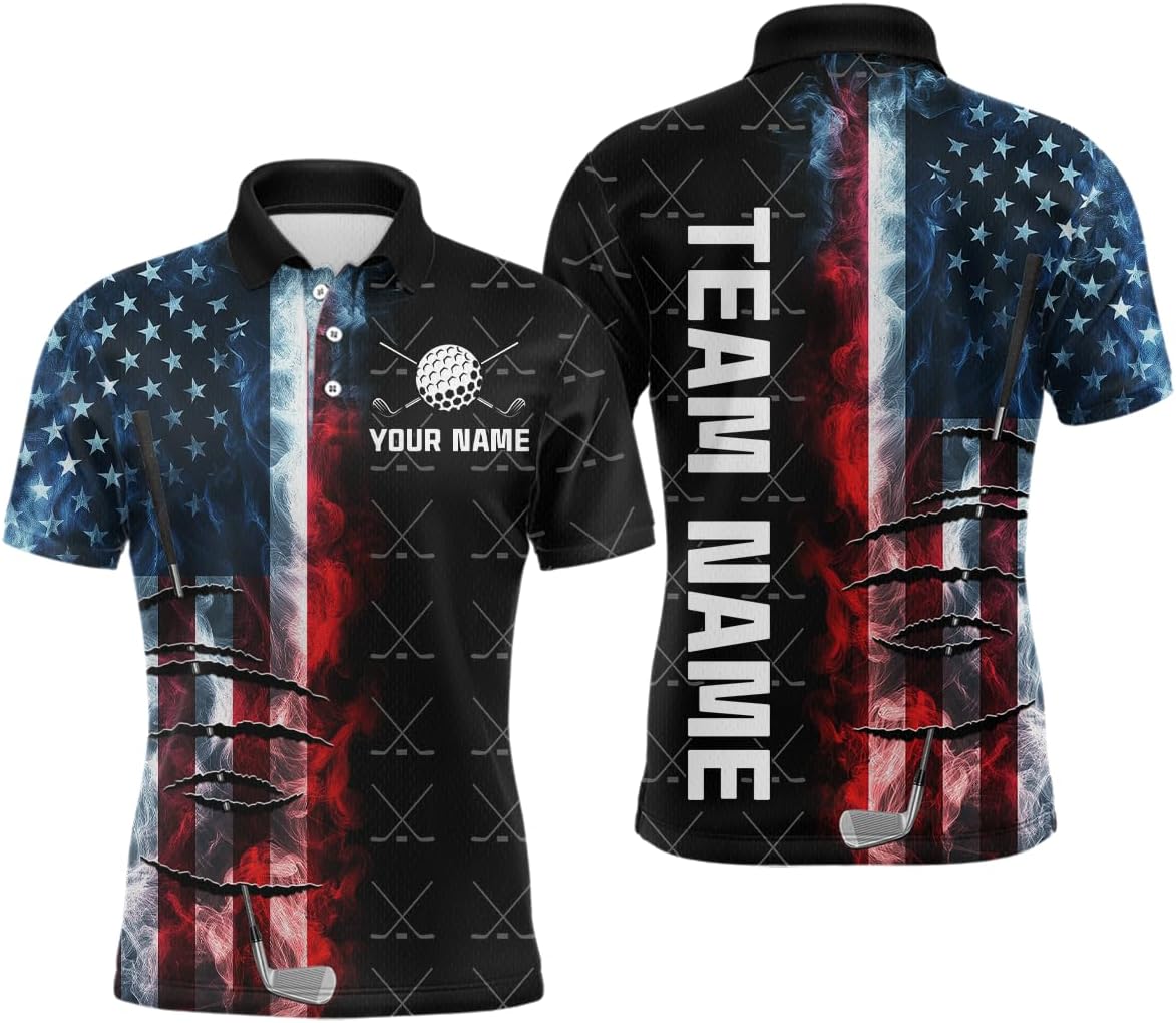 Custom Golf Polo Shirt for Men Women America Golf Polo Patriotic Golf Shirts Fire Golf Apparel Golf Shirts for Adult