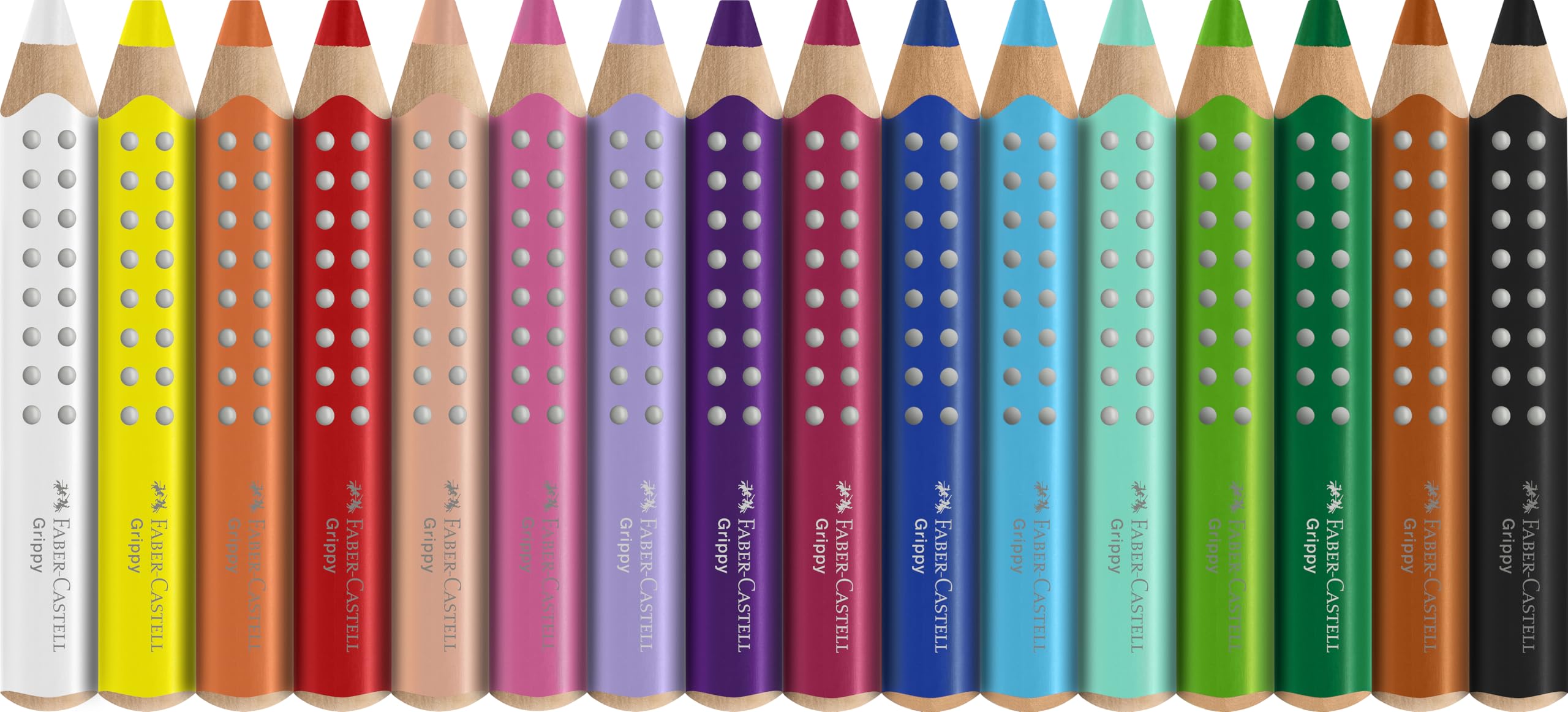 FABER-CASTELL 110645 Grippy zestaw 16 kredek Jumbo dla małych dzieci, łatwe do zmywania kredki dla dzieci, ergonomiczny trójkątny kształt, grube kredki, wkład o grubości 10 mm, temperówka w zestawie