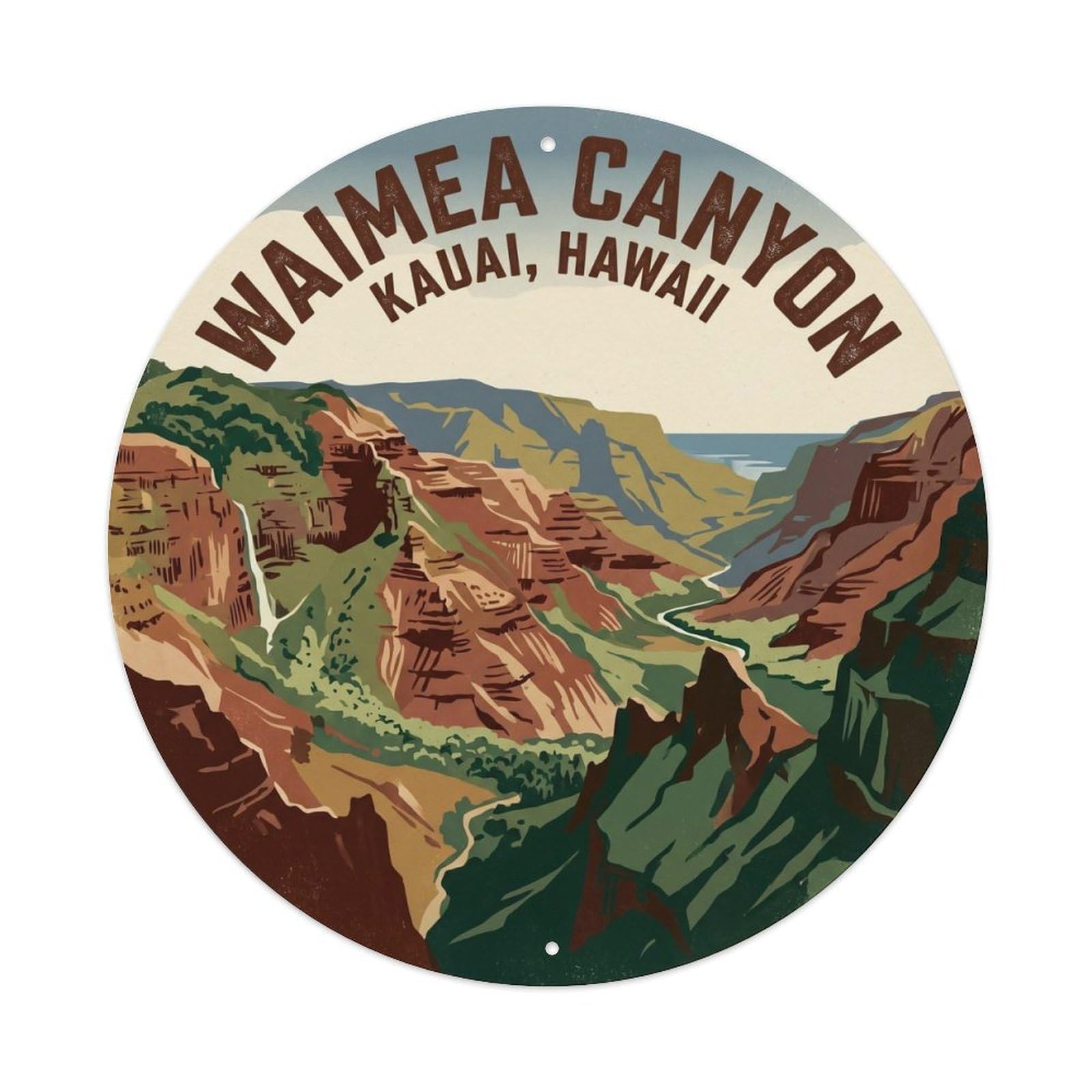 Waimea Canyon Cliffs Hawaii Tropical Trail Rainforest Metal Tin Sign