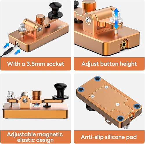 Miniatura 2 de Clásico Morse Mini Código Clave Morse Código Paleta Llave Aleación de Aluminio Mini-Key Morse CW Llave Portátil Morse Práctica Clave Oro