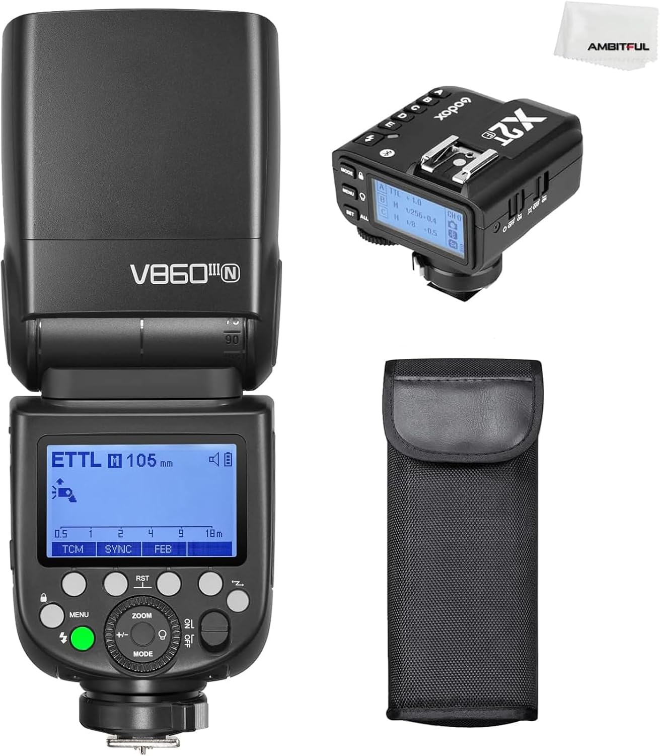 Godox V860III-N TTL 2.4G GN60 HSS Camera Flash with 10-Speed Adjustable Modeling Light, one-Key Switch TTL+ Godox X2T-N Trigger Transmitter for Nikon Camera