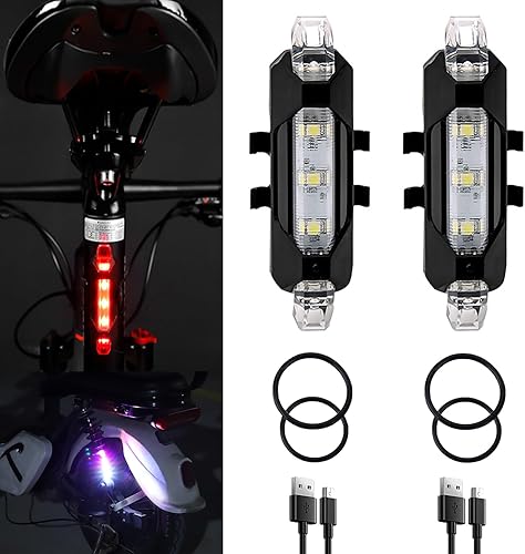 Miniatura 11 de Paquete de 2 luces traseras LED recargables por USB para bicicleta, luz trasera de bicicleta, lámpara de seguridad para la noche, esencial, Azul-2