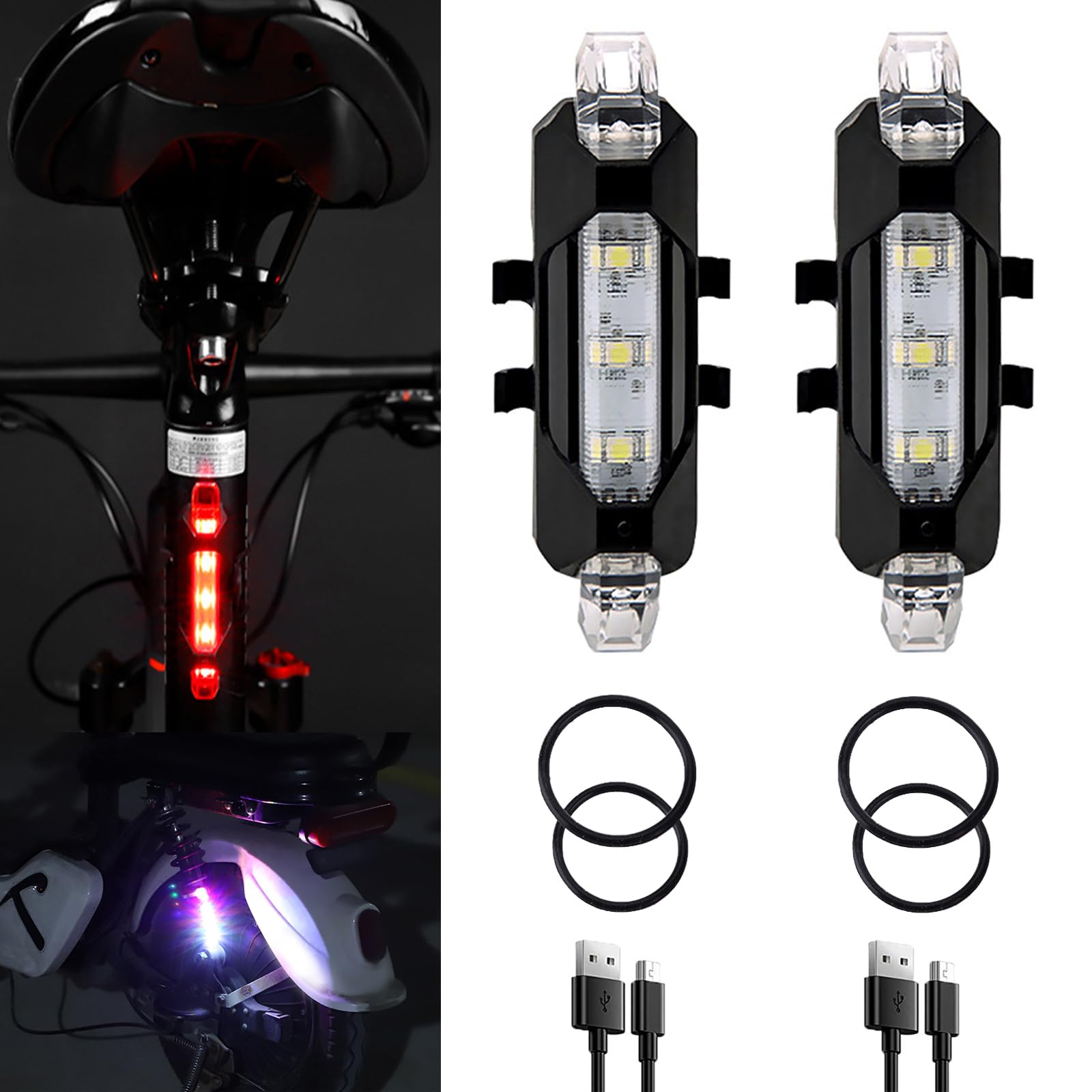 YUERWOVER 2 Pack USB Rechargeable LED Bicycle Rear Lights Cycling Bike Taillight Safety Lamp Night Essential Waterproof 4 Modes Warning Light for Men