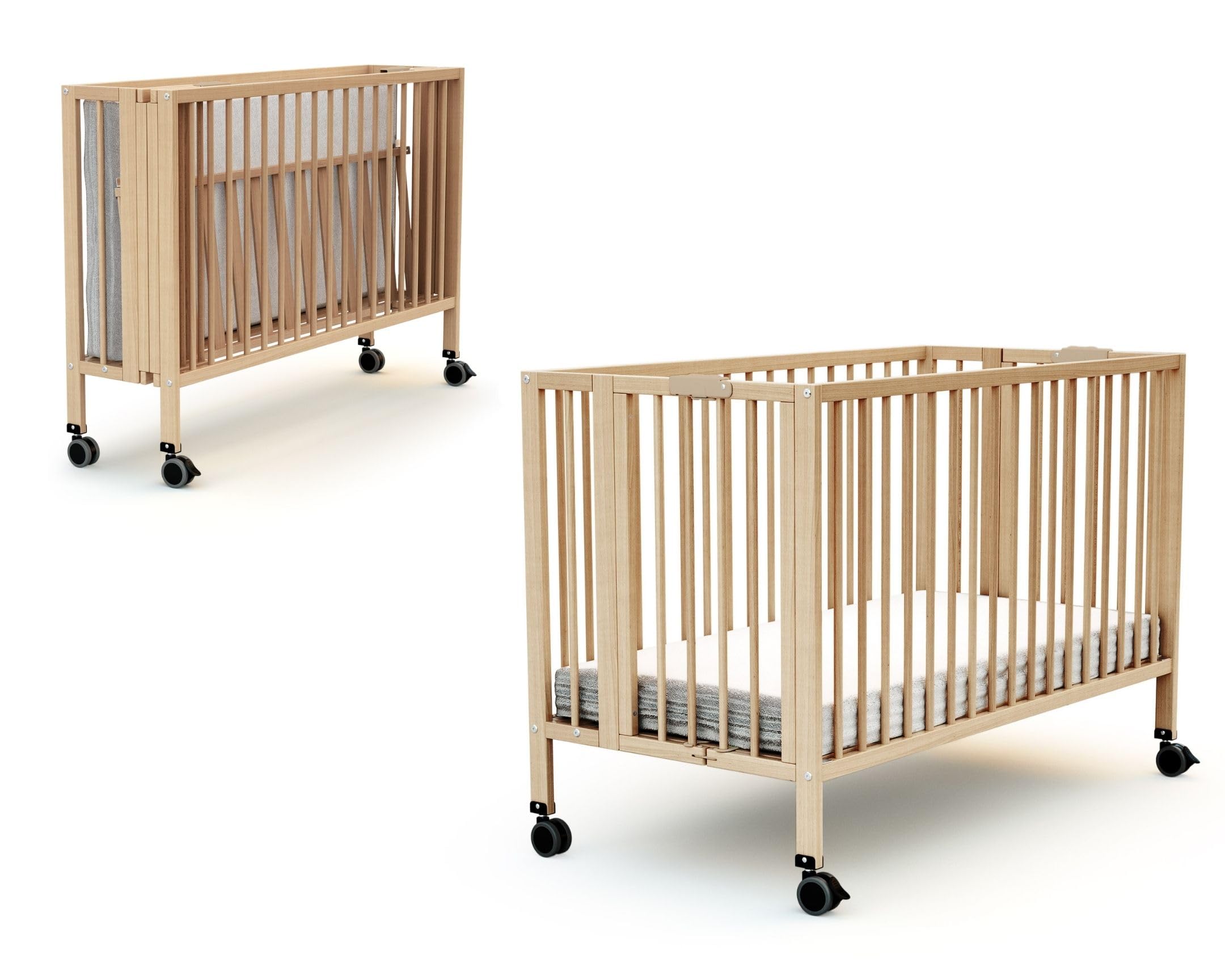 AT4 - Lettino bambini pieghevole ESSENTIEL legno - Faggio verni - 60 x 120-124,5 x 64,5 x 87,5 cm