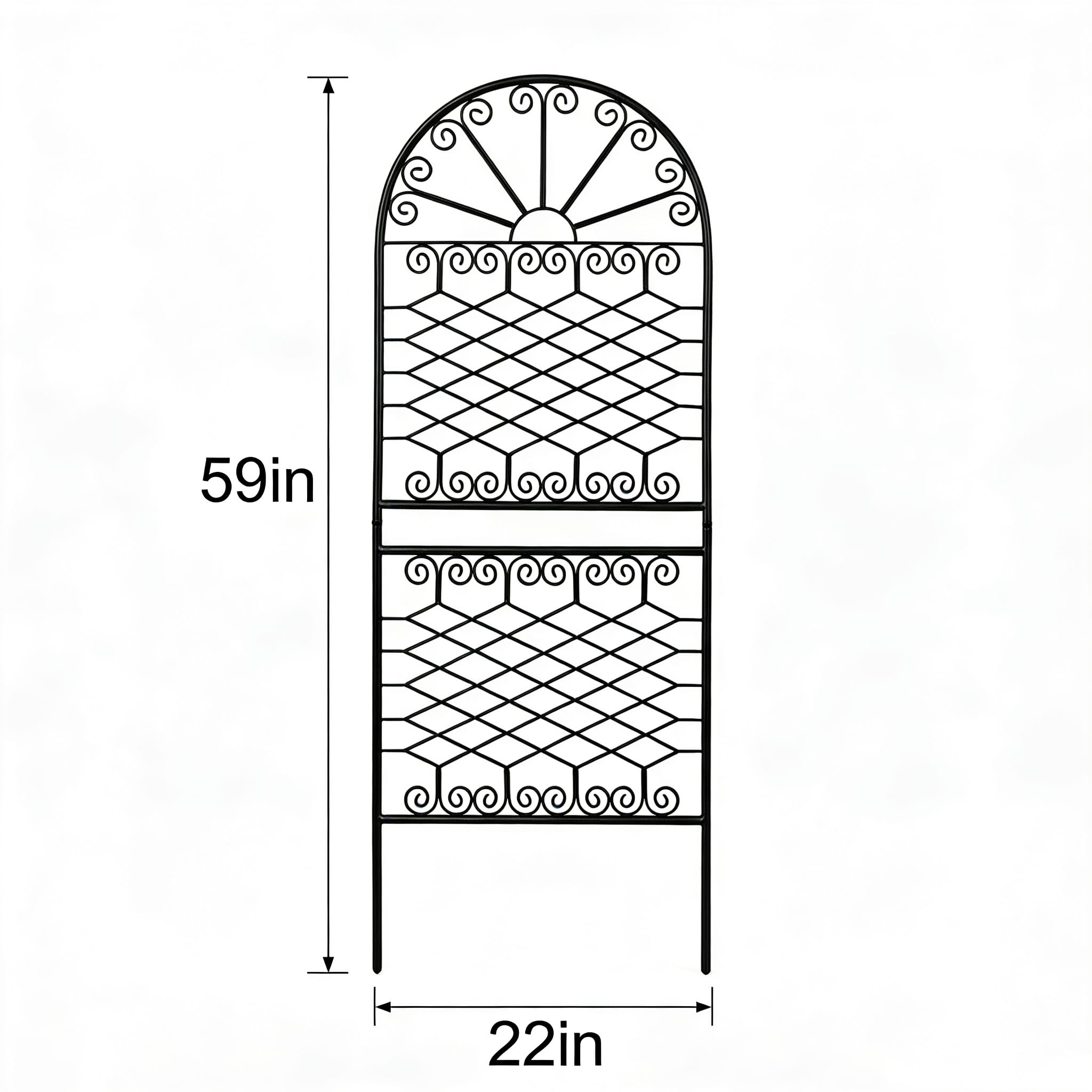 Metall Rankhilfe 150x56 cm, dekoratives Eisen Rankgitter mit Sonnendesign & Rautenmuster, wetterfestes Rankgerüst für Kletterpflanzen, Rosen, Clematis, geeignet für Garten, Balkon