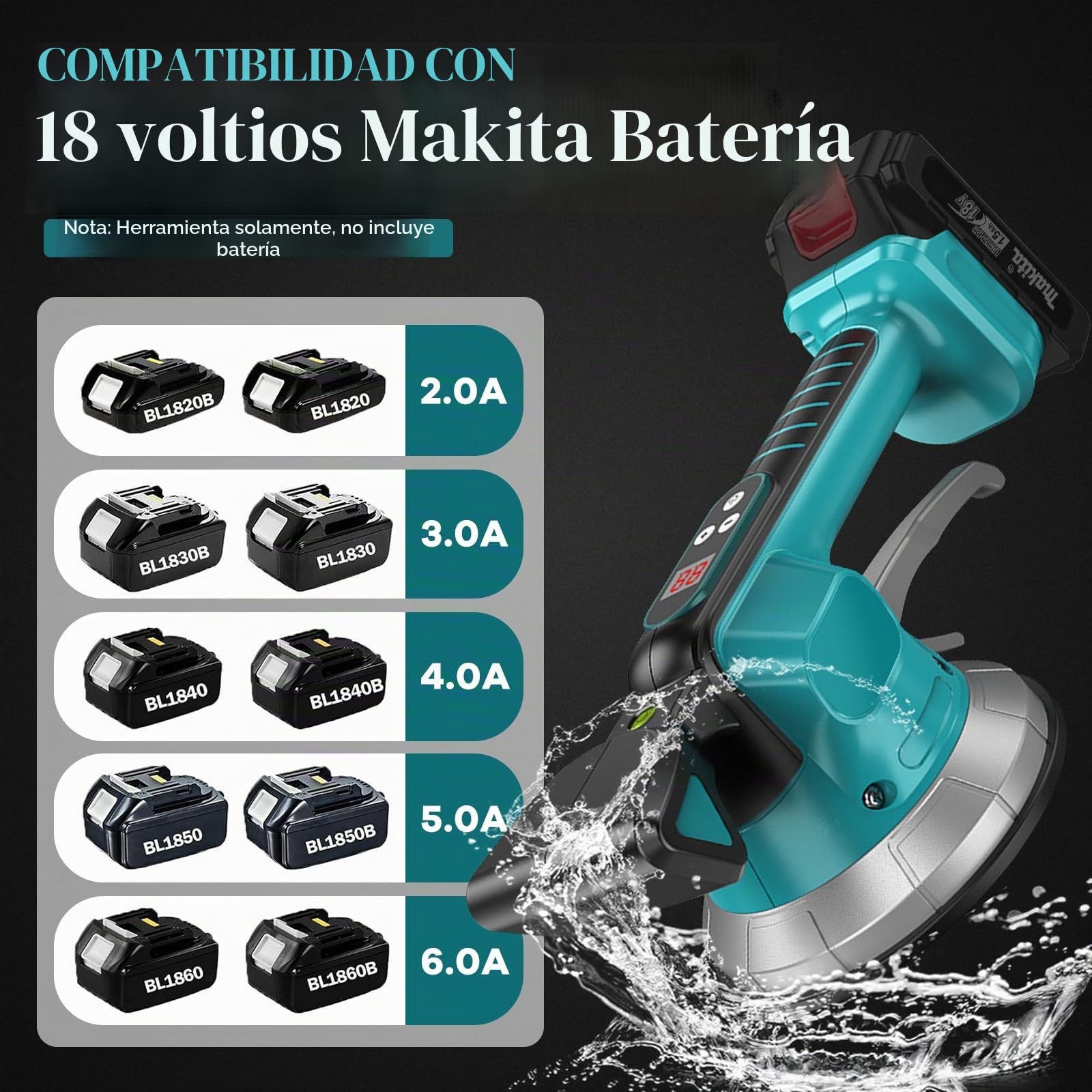 Vibrador de Azulejos Inalámbrico para Makita 18V (sin Batería) | Colocador de Azulejos, 10 Velocidades, Ventosa 14,5 cm, 200 kg de Succión, para Azulejos de 30-240 cm