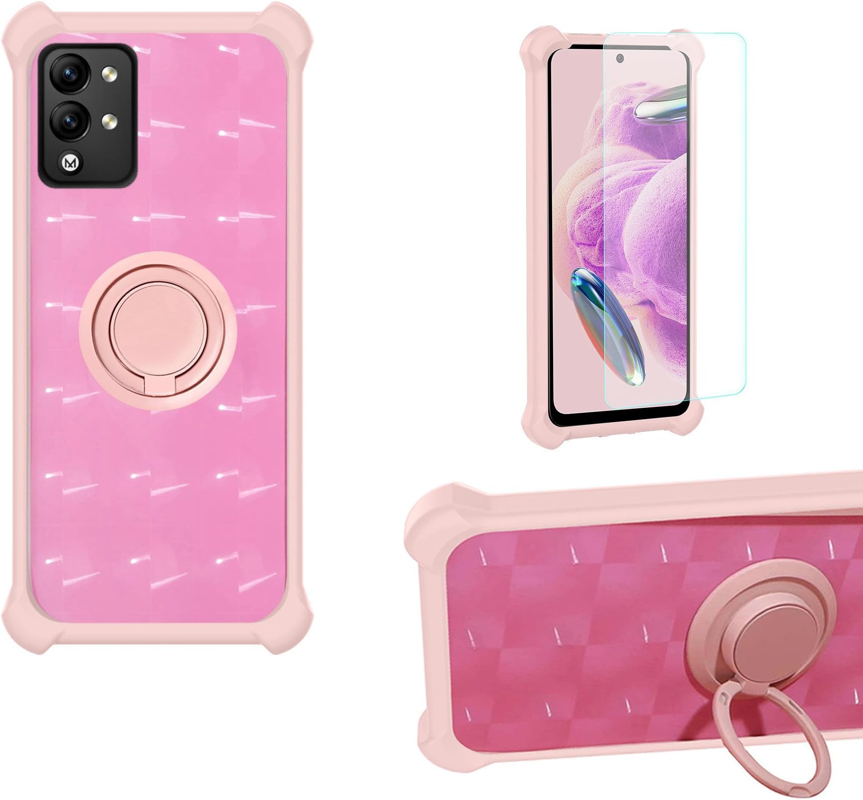 Case Compatible for Maxwest Astro A64 Phone Case Cover PC backplane + Silicone Soft Frame Cover [360 Metal Ring, Magnetic Car Mount] TZZH-Fen