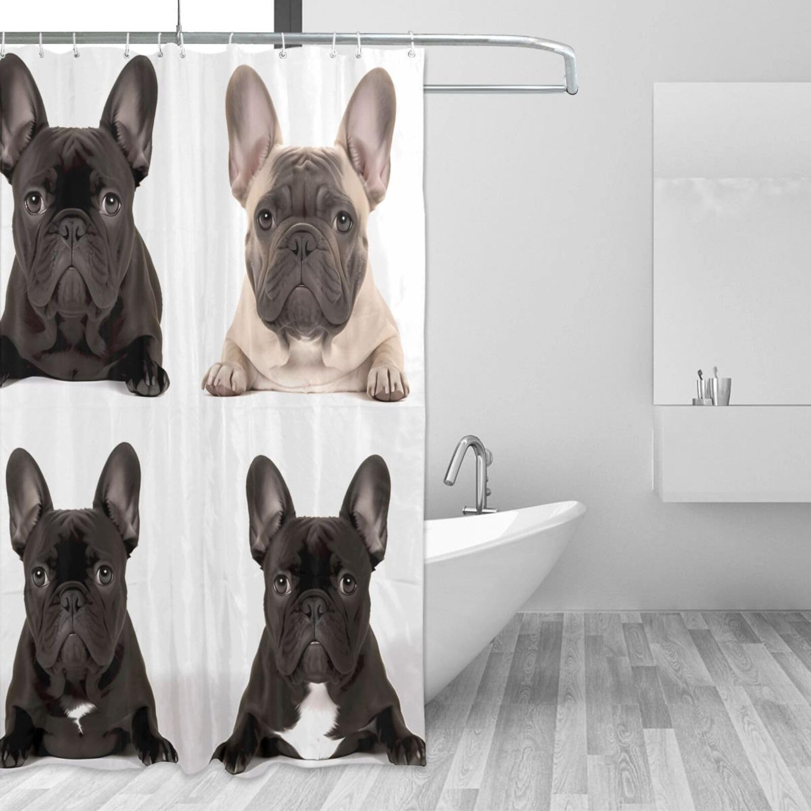 Rideau de douche bouledogue français imperméable doublure de douche baignoire 183 x 183