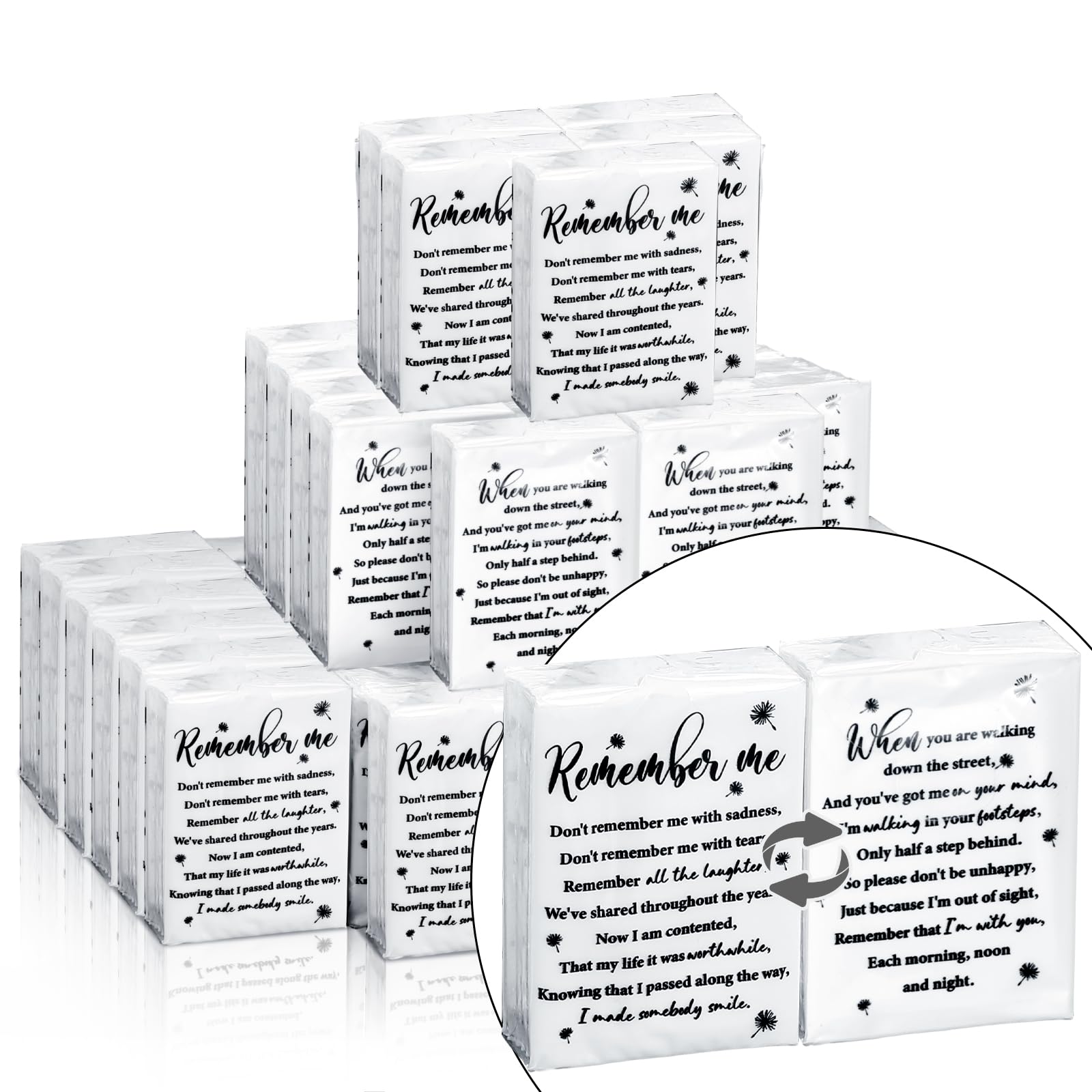 Sinmoe 30 Pack Funeral Tissues 3 Ply Pocket Travel Size Poem, Memorial