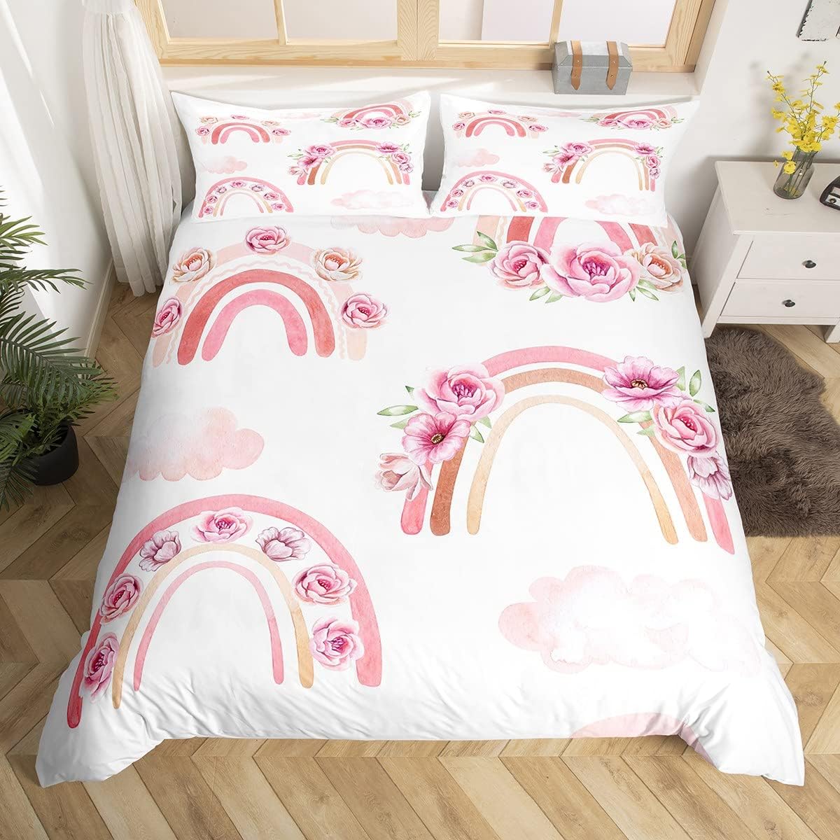 Rose Rainbow Duvet Cover Full Romantic Watercolor Pastel