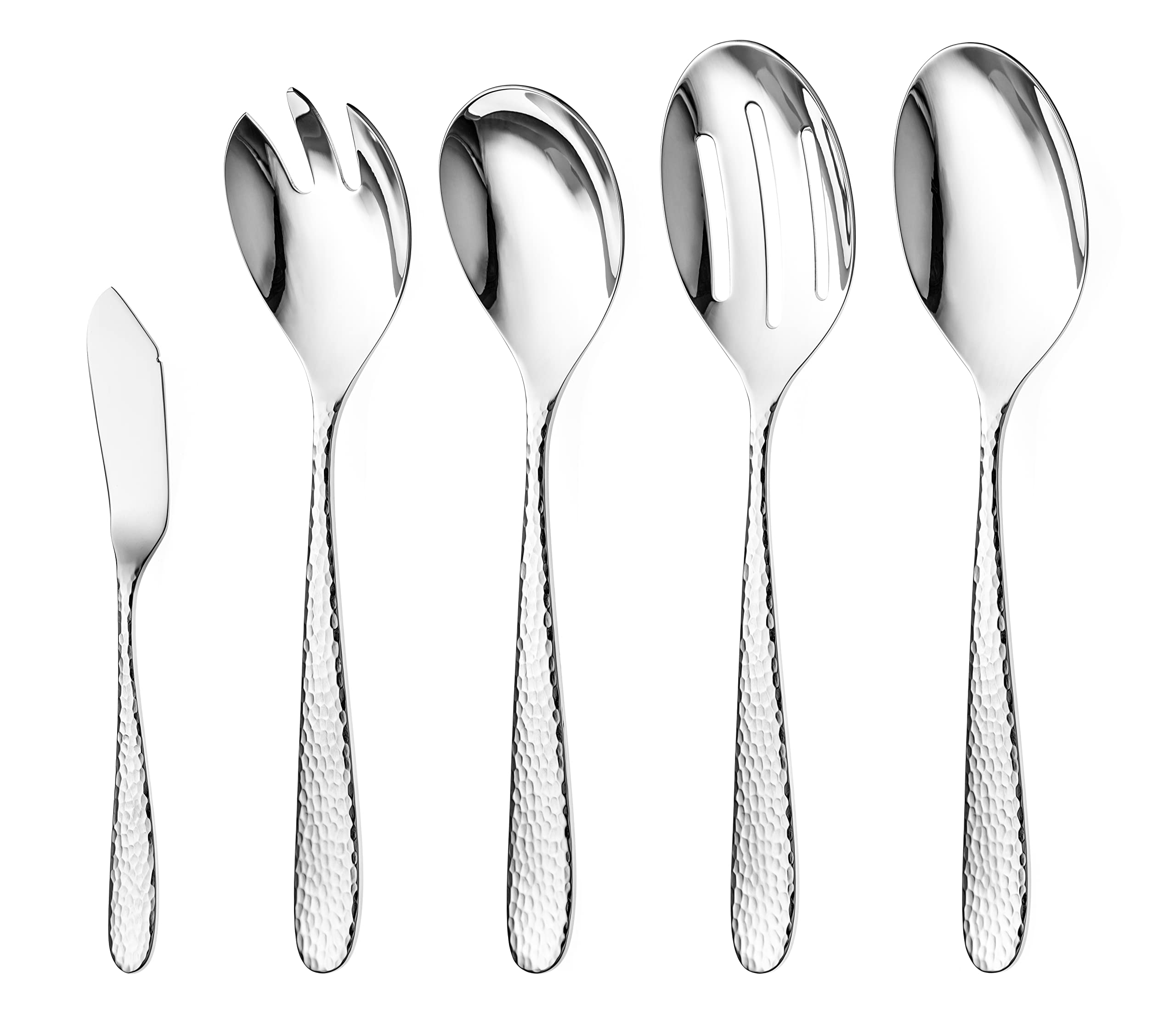Danialli Serving Utensil Set 18/10 (10-Piece Serving Set, Fidenza Hammered) | Smooth mirr…