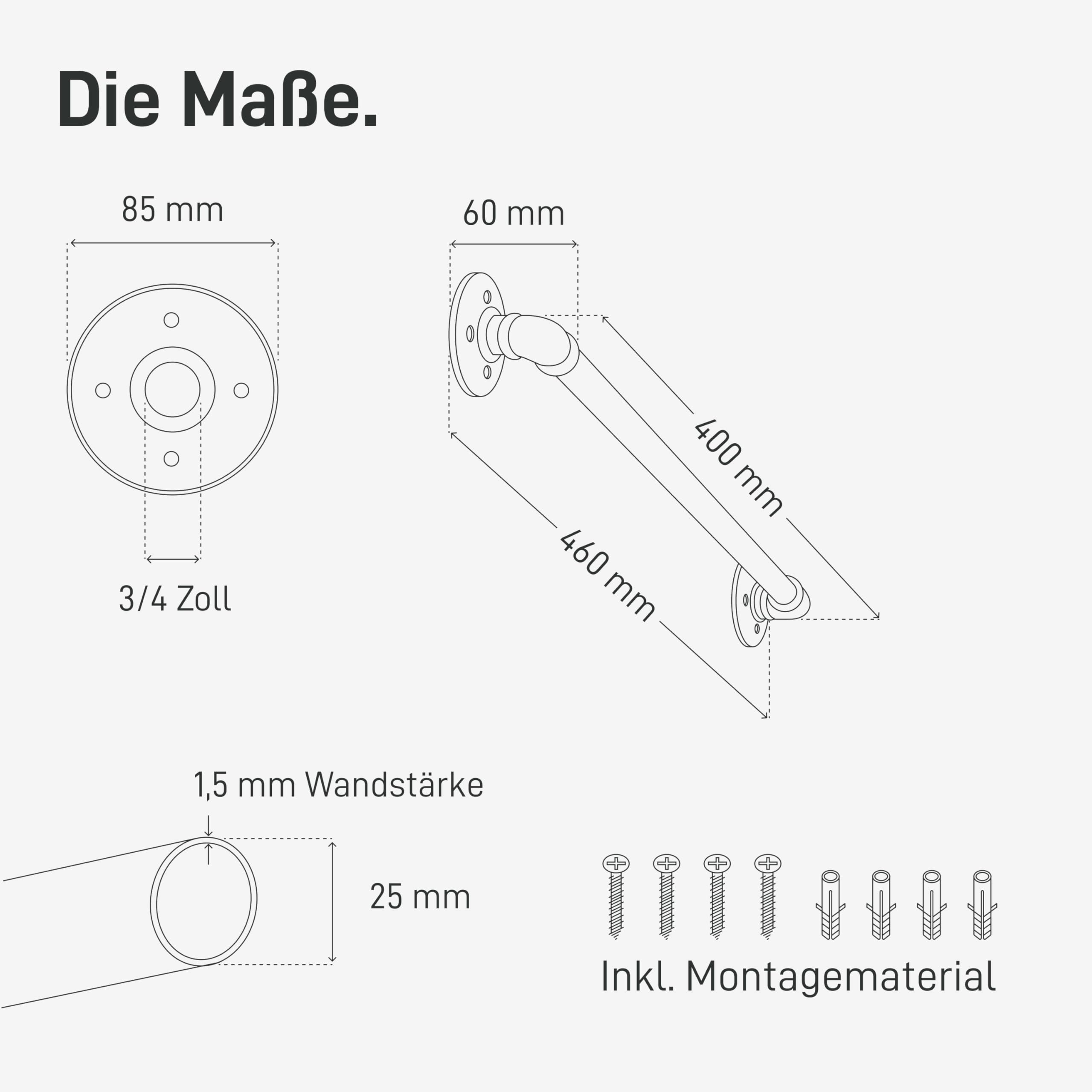 Natural Goods Berlin Kleider-Stange Pipe GARD Wall | Einfache Wand-Montage | Garderoben-Stange im Industrial Design | Kleider-Stangen aus Metall | DIY-Garderobe Temperguss | T6cm * B40cm