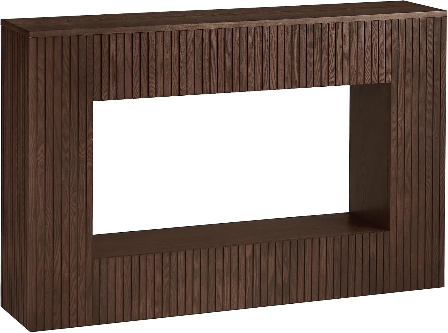 55 Inch Wooden Fluted Console Table Walnut, Narrow Long Entryway Table with 2-Tier Storage Shelves and Carving Lines for Living Room, Farmhouse Sofa Table Behind Couch Table for Living Room, Foyer