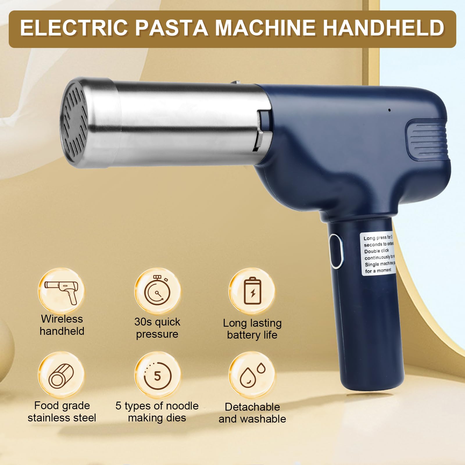 Máquina de Pasta Eléctrica de Mano, Pasta Maker, Máquina de Pasta Portátil con 7 Accesorios para Espaguetis/Fettuccine Hechos