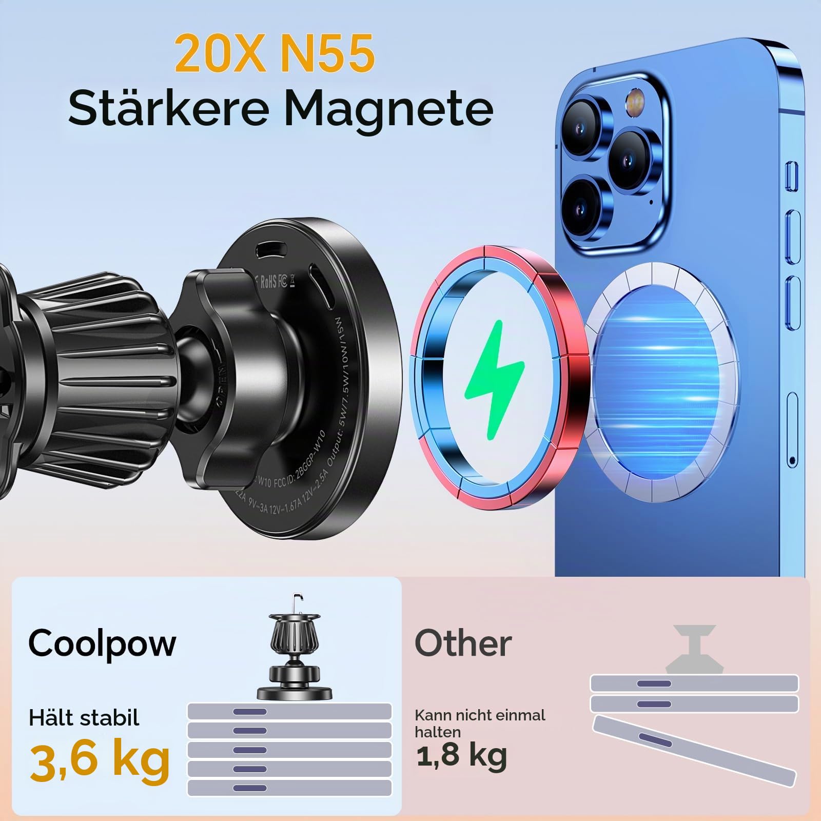 für Magsafe Autohalterung mit Ladefunktion【100% stabil】15W Handyhalterung Auto MagSafe Autohalterung Ladegerät【Lüftung Armaturenbr】Wireless Magnetische Auto Handyhalterung für iPhone Air 17 16 15 14