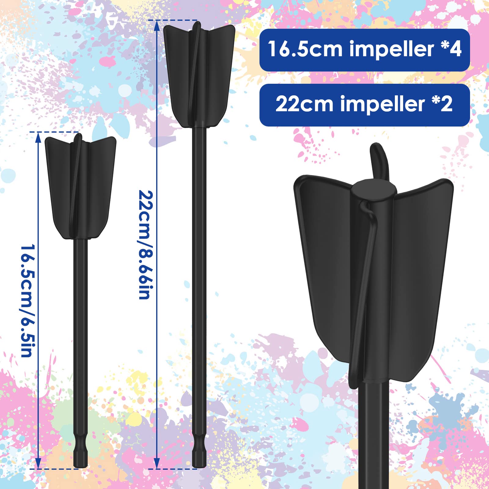 LZVXTYM 6Pcs Mixer Paddle 4-Blade 6.5/8.7 Inch,Reusable Powerful Mixer Reduce Bubbles, Quick Mixer Paint Stirrer Drill Accessories for Mixing Epoxy Resin Paint Ceramic Glaze