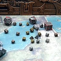 Vista 2 de Haxtec Juego de dados pequeños de metal DND con estuche de dados portátil de hierro antiguo para llavero