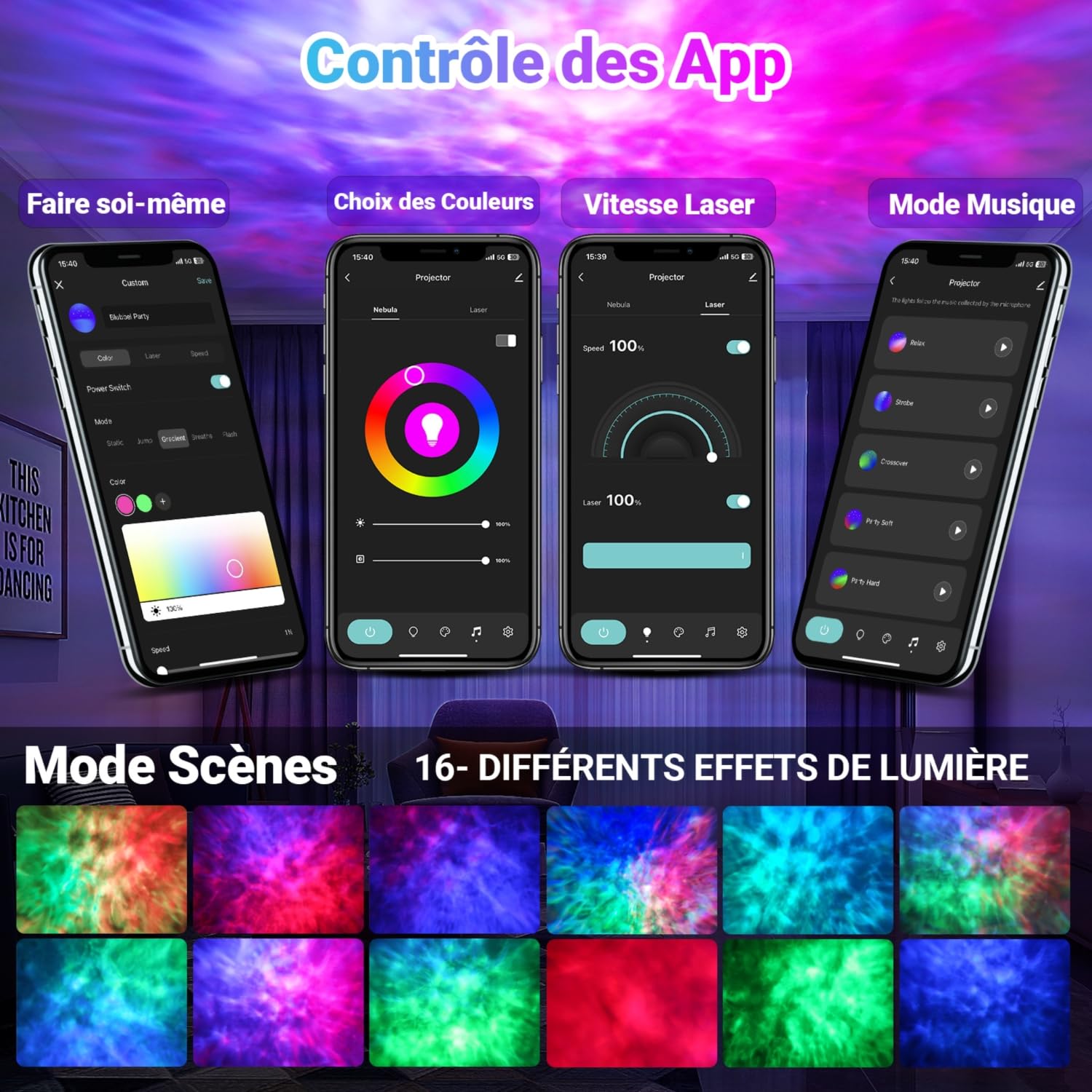 Blubbel LED Projecteur Ciel Etoile, Intelligent Veilleuse Projecteur, 3D Galaxy Projector Starlight, App-/Commande Vocale Compatible Alexa/Google/Wifi, Chambre Décorer, Lampe Veilleuse, Bébé, Enfants