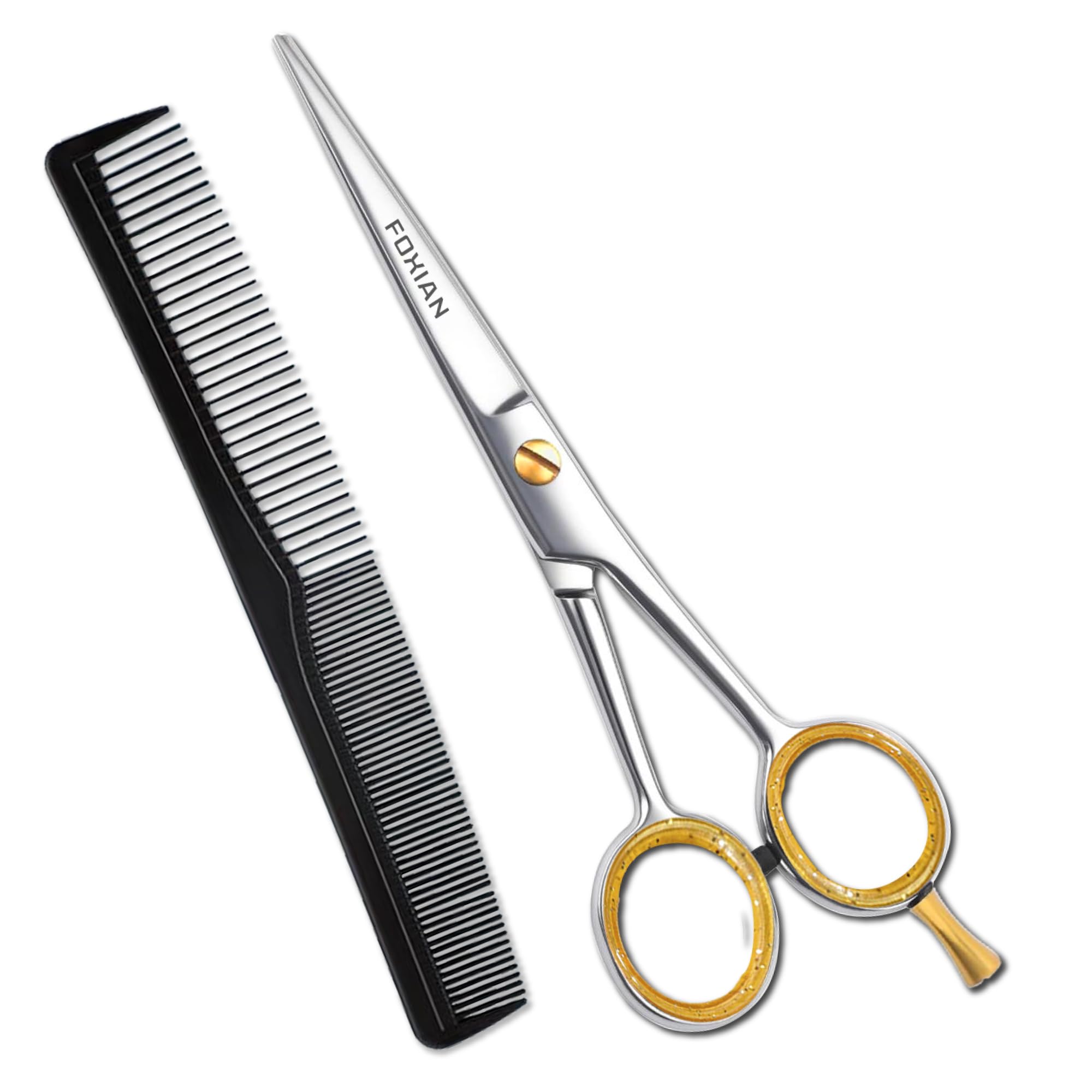 Foxian Hairdressing Professional Scissors for Barbers & Hairdressers 6" Stainless Steel Hair Cutting Scissors with Comb for Men & Women