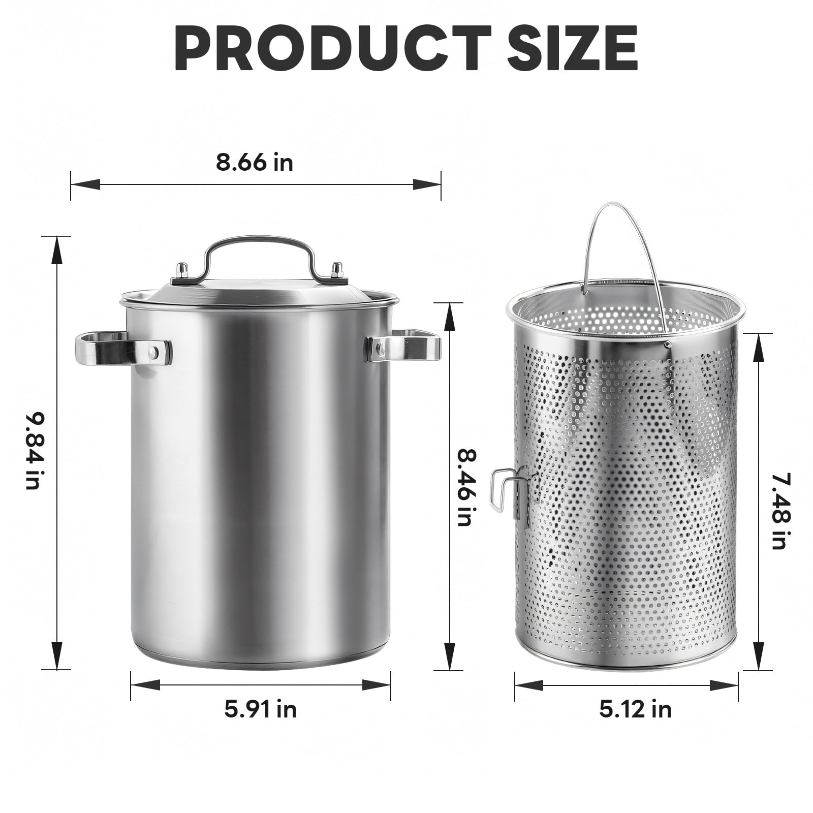 Olla de acero inoxidable para espárragos o pasta espaguetis con cesta de vapor perforada, tamaño alto y grande, utensilios de cocina versátiles