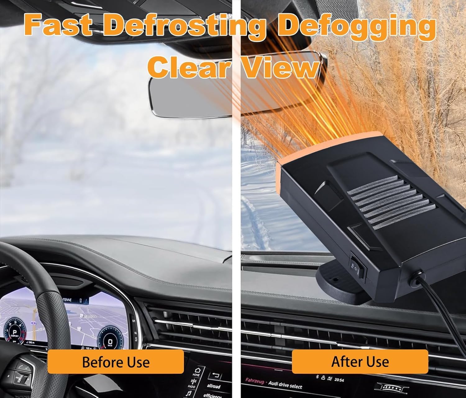 Autoheizung, 12V 200W Tragbarer Auto Heizlüfter, 2-in-1-Heiz/Kühlfunktion Schnelles Aufheizen, Auto-Entfroster Defroster mit 360°Drehung, Zigarettenanzünder-Stecker für Alle Autos