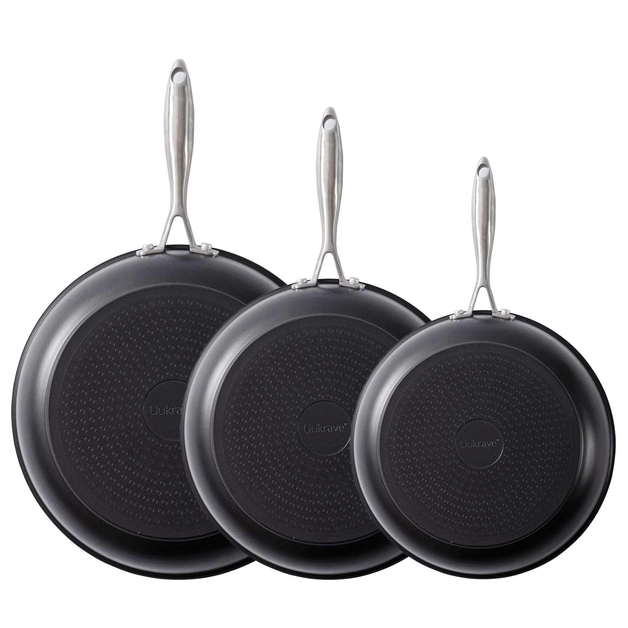 UUKRAVE Keramik Bratpfannen ohne Teflon, Pfannenset Induktion, Keramikpfanne ohne ptfe und pfoa 20/24/28 cm Ceramic Pfanne für Alle Herdarten Backofenfest, Spülmaschinenfest (Schwarz)