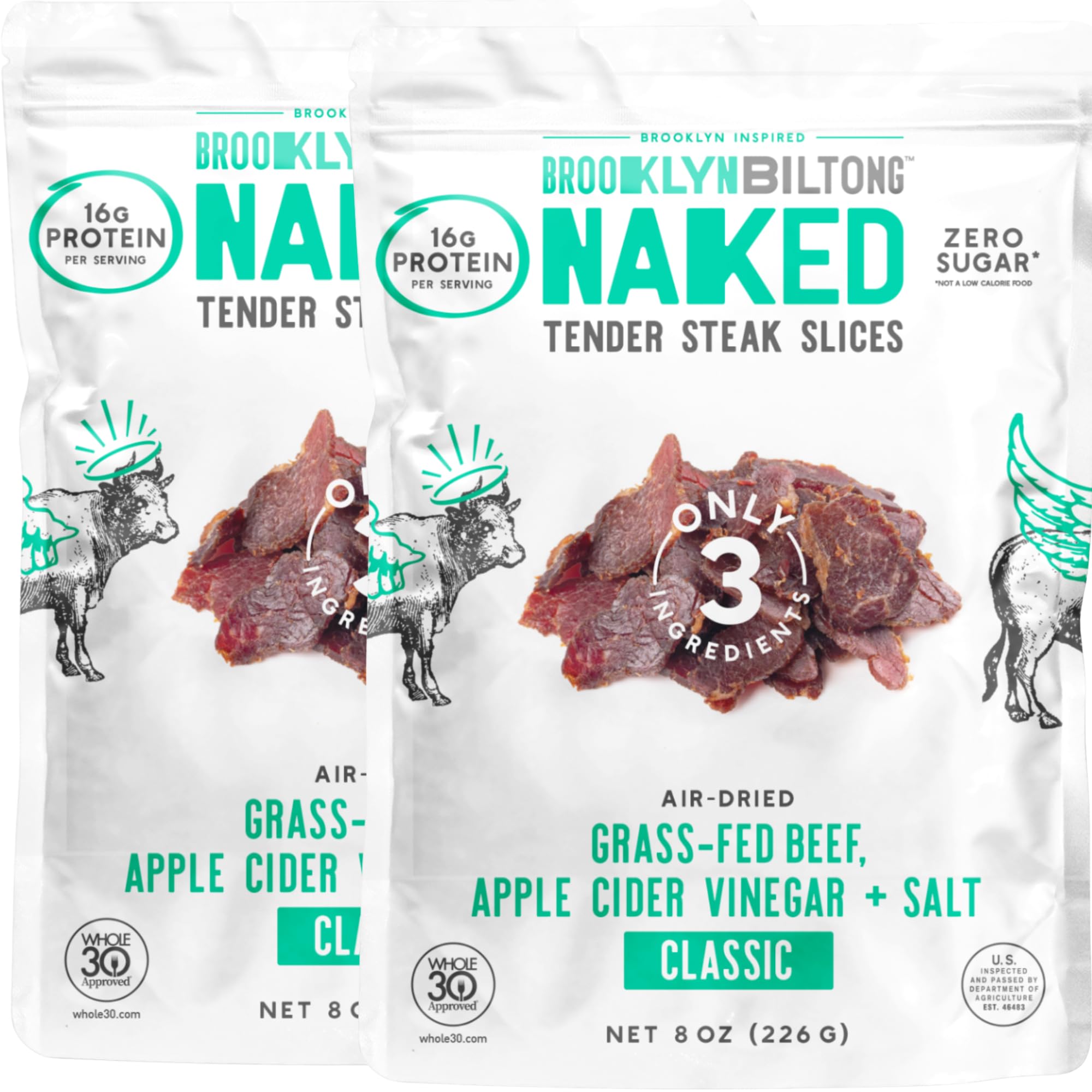 Brooklyn Biltong Carnivore Snack, Air Dried Grass Fed Beef, South African Beef Jerky (8 oz, Pack of 2) - AIP Approved, Paleo, Keto, Gluten Free, Only Salt, Water, and Vinegar, Made in USA