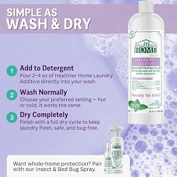 CHOMP! Bed Bug and Pest Liquid Laundry Detergent Additive, Fleas, Ticks, Roaches, Spiders, Ants, Kid and Pet Safe, Plant Based, Residue Free, 32 oz