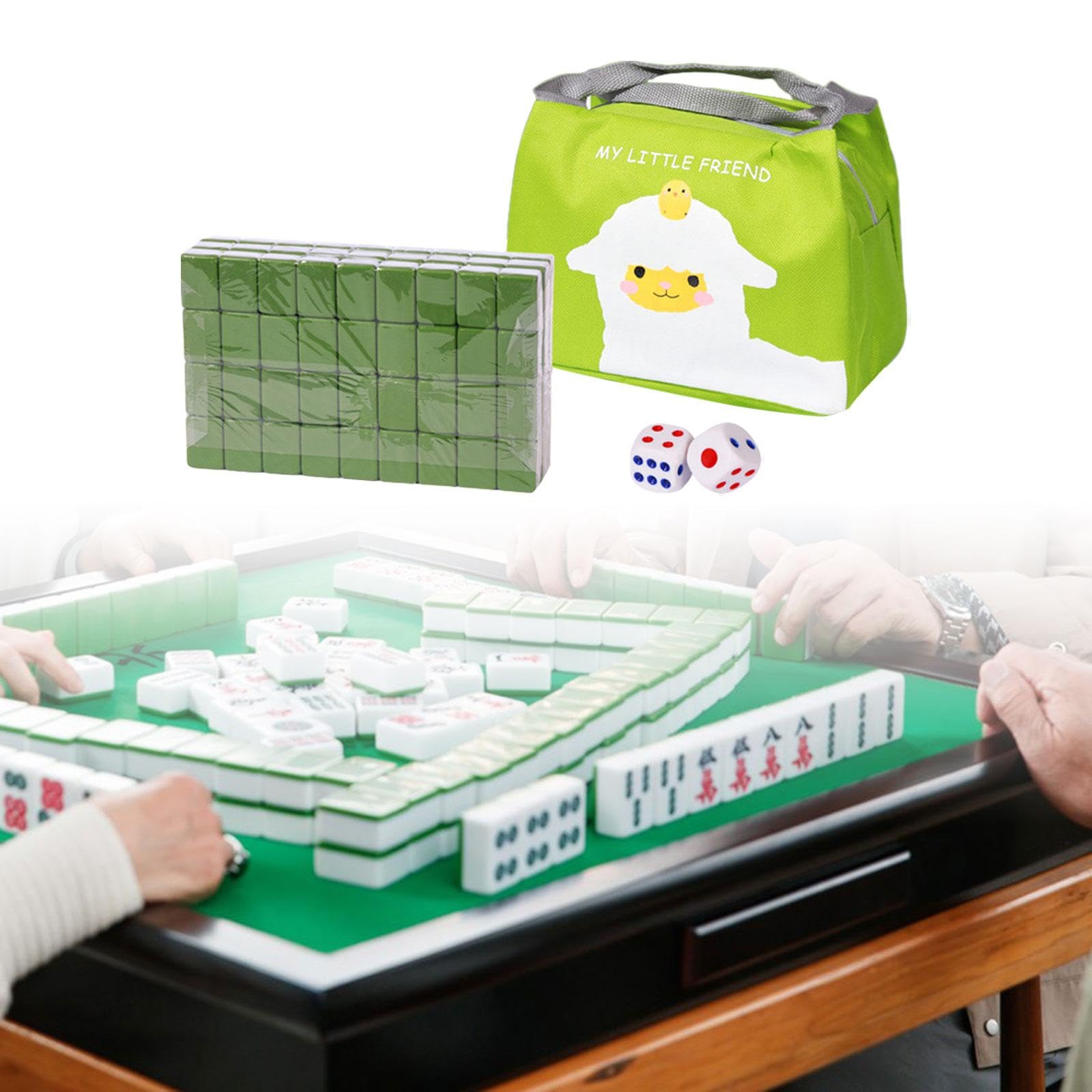 Mini Mahjong de, avec étui de Transport, 144 Tuiles (24 Mm), Jeu de Mahjong Classique pour Les Fêtes, Vert