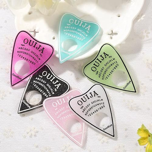 Miniatura 6 de SEBOYKING 10 dijes de Navidad espeluznantes ataúd bola de cristal Ouija adornos de sombrero de parte trasera plana, abalorios acrílicos para hacer
