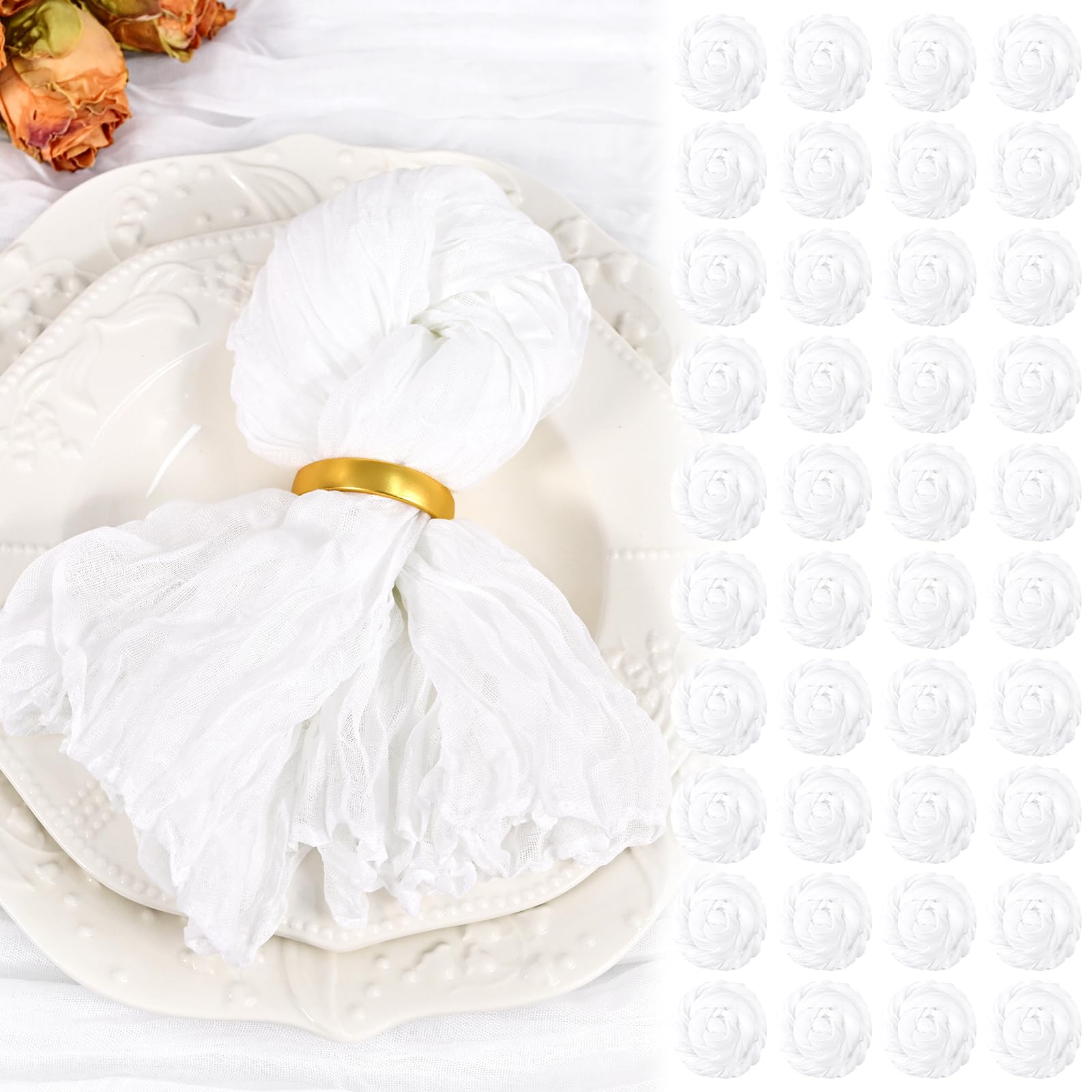 Photo 1 of 100 Pack White Cheesecloth Napkins 20"x20" Boho Washable Cloth Napkins Set of 100 Wrinkled Cheese Cloth Napkins Gauze Dinner Table Napkin for Wedding Party Baby Shower Birthday Decor