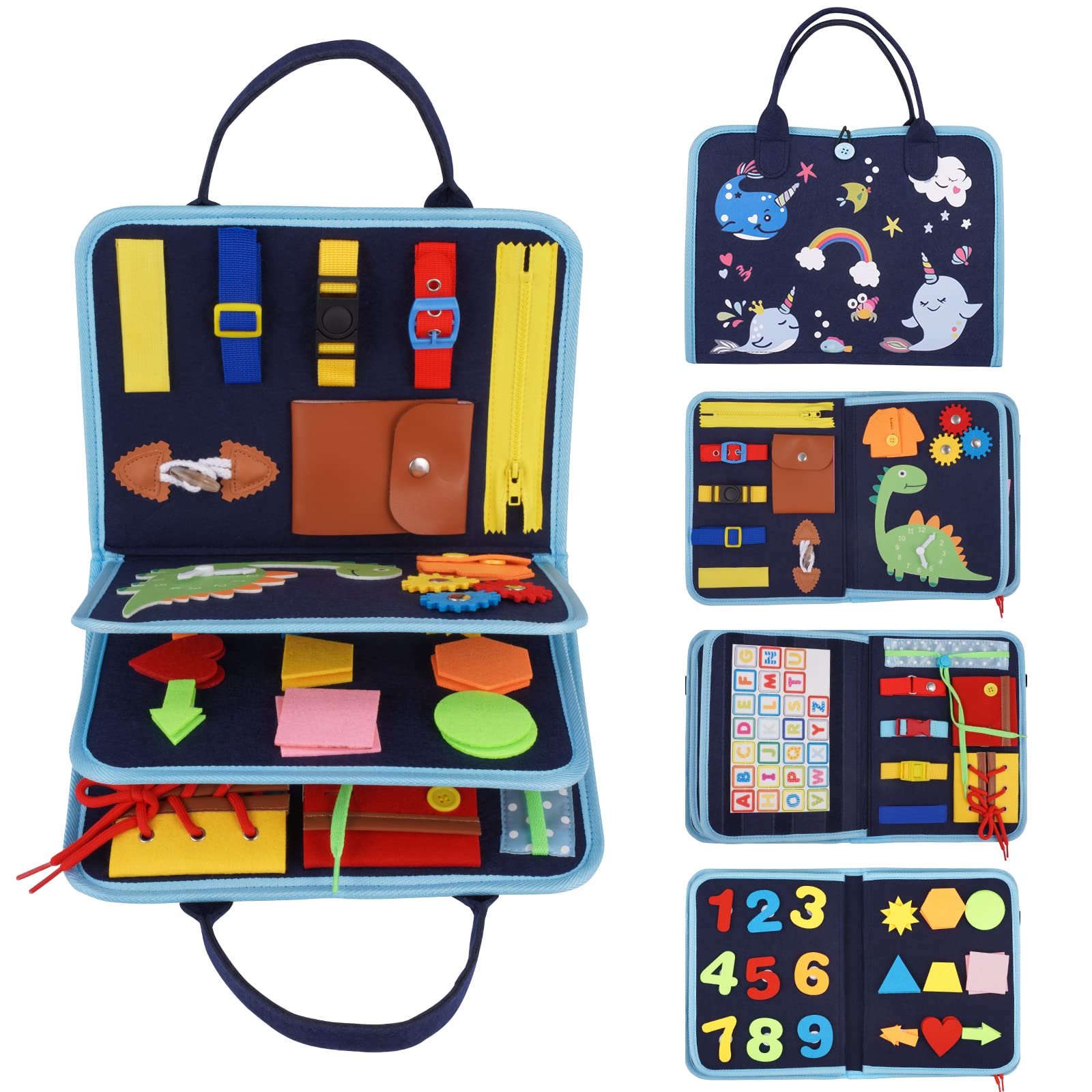 Cliplanyard Busy Board Montessori Toy, 4 Layers Activity Board Busy Board for 1-4 Year Olds Girls Boys, Travel Games Activity for Kids Learning Educational Toy