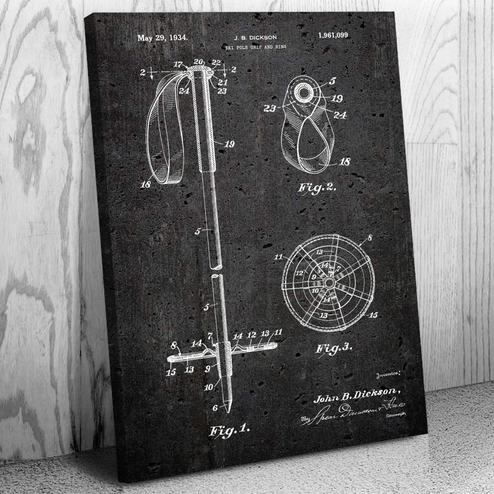 Ski Pole Grip & Ring Patent Canvas Print (18x24) Winter Decor, Skiing Gifts, Man Cave Decor, Gifts For Men, Skiing Art, Sports Decor