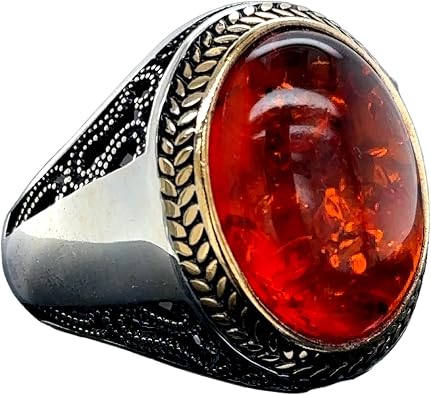 Men Silver Amber Gemstone Ring, Honey BalticAmber Stone Ring, Ottoman Ring, Father Day Gift, 925k Sterling Silver Ring, Gifts for Him