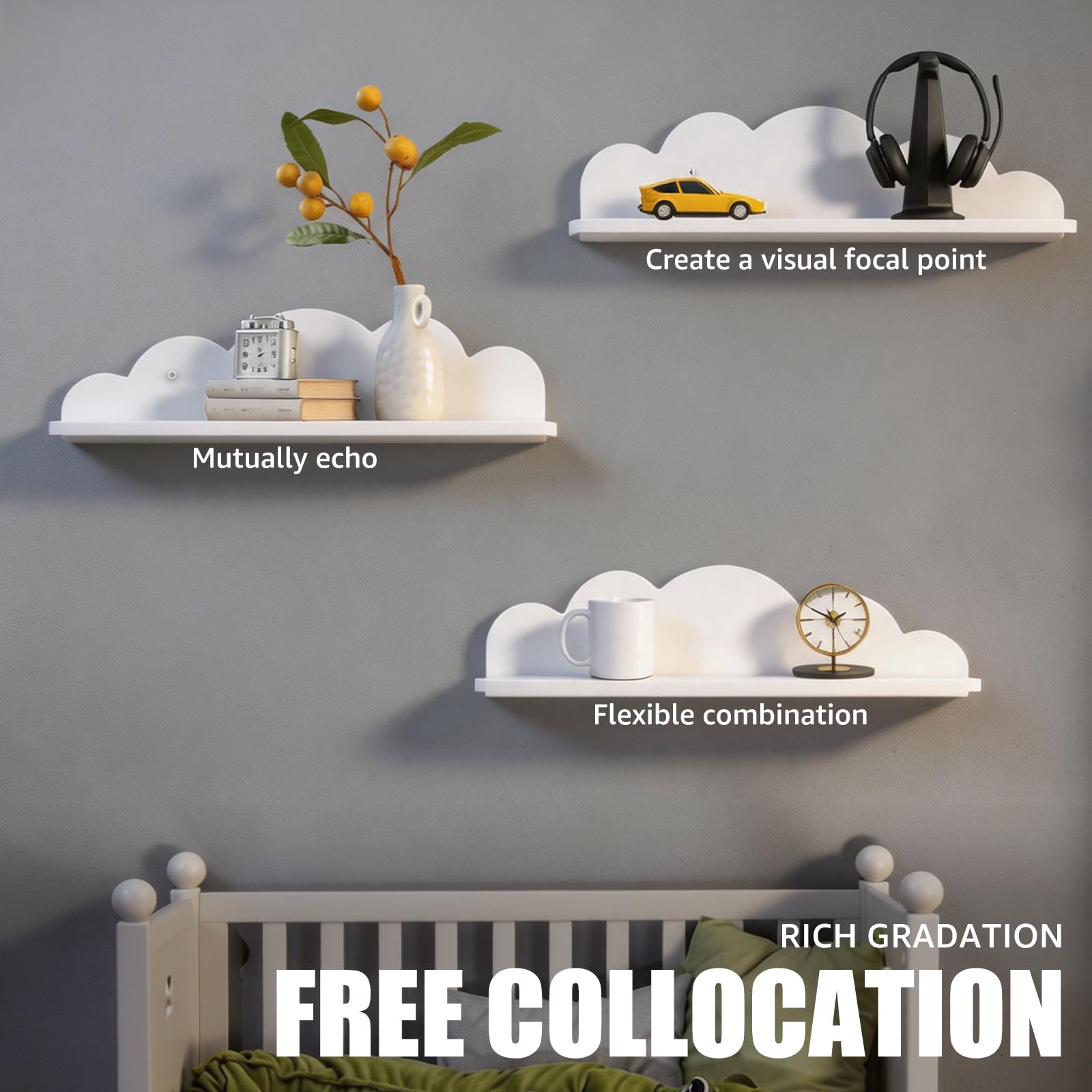3 Stück Wandregal Kinderzimmer Regal Wand mit Montagematerial, Wolken Regal Set zur Aufbewahrung der Tonie Box & Hörfiguren, Wand Regale für Kinderzimmer, Babyzimmer Deko, Wohnzimmer, Arbeitszimmer