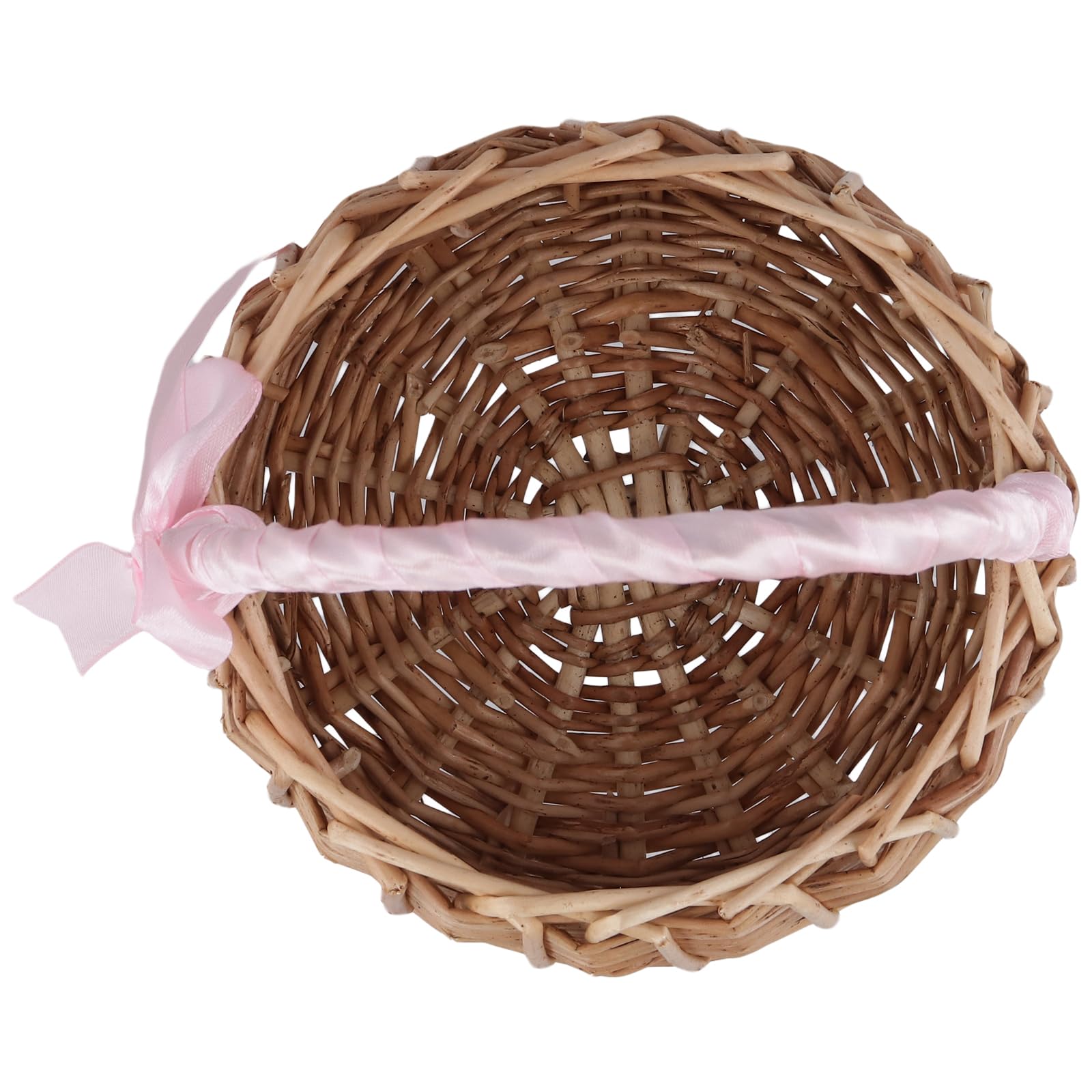 SINJEUN 2 Stück Blumenkorb Hochzeit mit Rosa Schleife, 19 x 15cm Handgeflochtener Blumenmädchen Korb, Klein Blumenkörbchen Blumenmädchen für Hochzeit und Deko