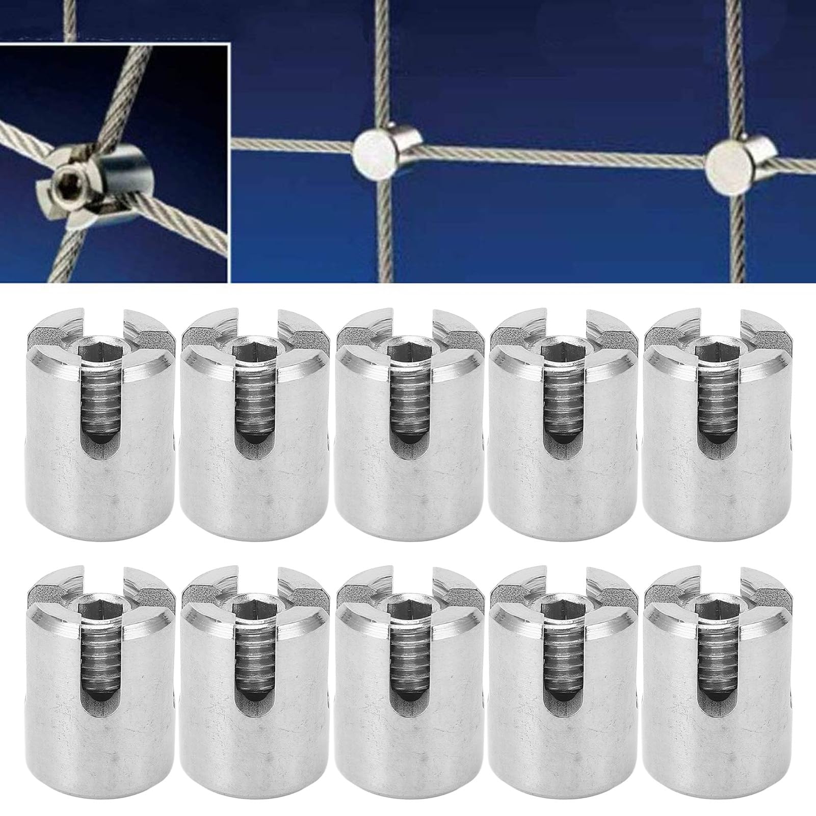 Akozon Abrazadera de Cable Cruzado de 10 Piezas Sujetador de Abrazadera de Barandilla de Alambre de Acero Inoxidable para Interior y Exterior 10 Piezas de Cable Cruzado (M10 4mm)
