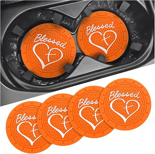 AICEL Paquete de 4 posavasos para automóvil, 2.75 pulgadas, de PVC suave, portavasos para automóvil, portavasos para automóvil, diseño cristiano de