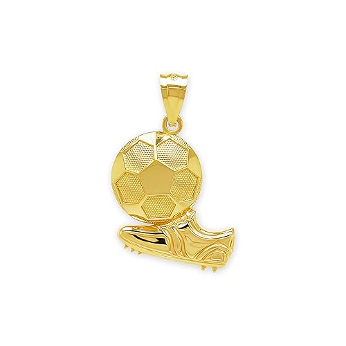 Soccer Ball and Cleat Futbol Charm Pendant - 10 Karat Solid Gold - Great Gift For Men and Women