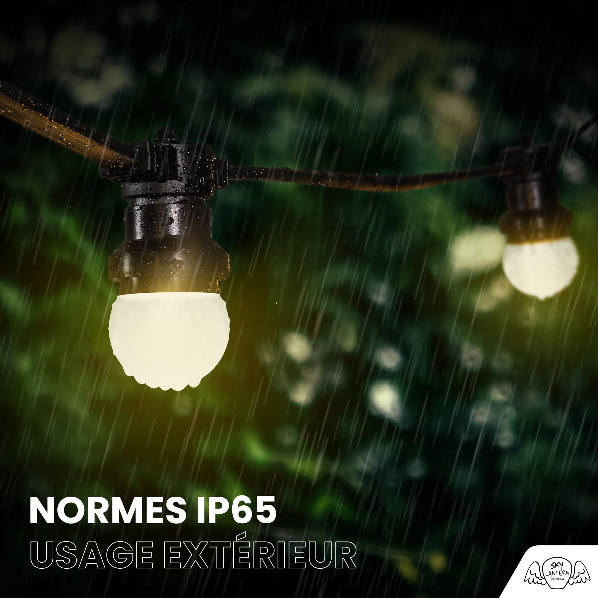 SKYLANTERN Guirnalda Luces Exterior 20M 60 Bombillas LED E27 Blanco Cálido 2800K IP65 Impermeable Bulbos Redondos Para Jardín Terraza Bodas