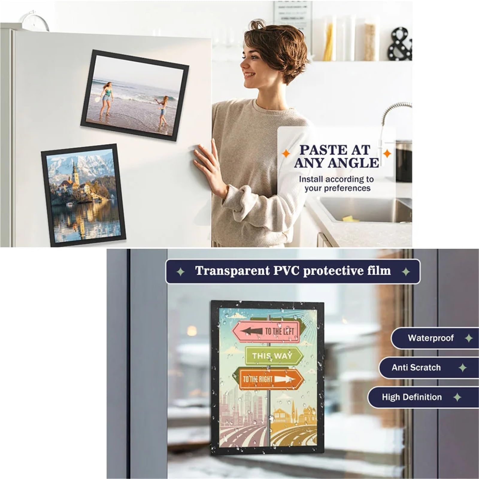 magnetyczne ramki na zdjęcia, Ramki na zdjęcia 3 lub 5 szt. Wielokolorowe samoprzylepne grafiki ścienne A4/A3 do zdjęć(Silver 5pcs,A3 29.7X42cm)
