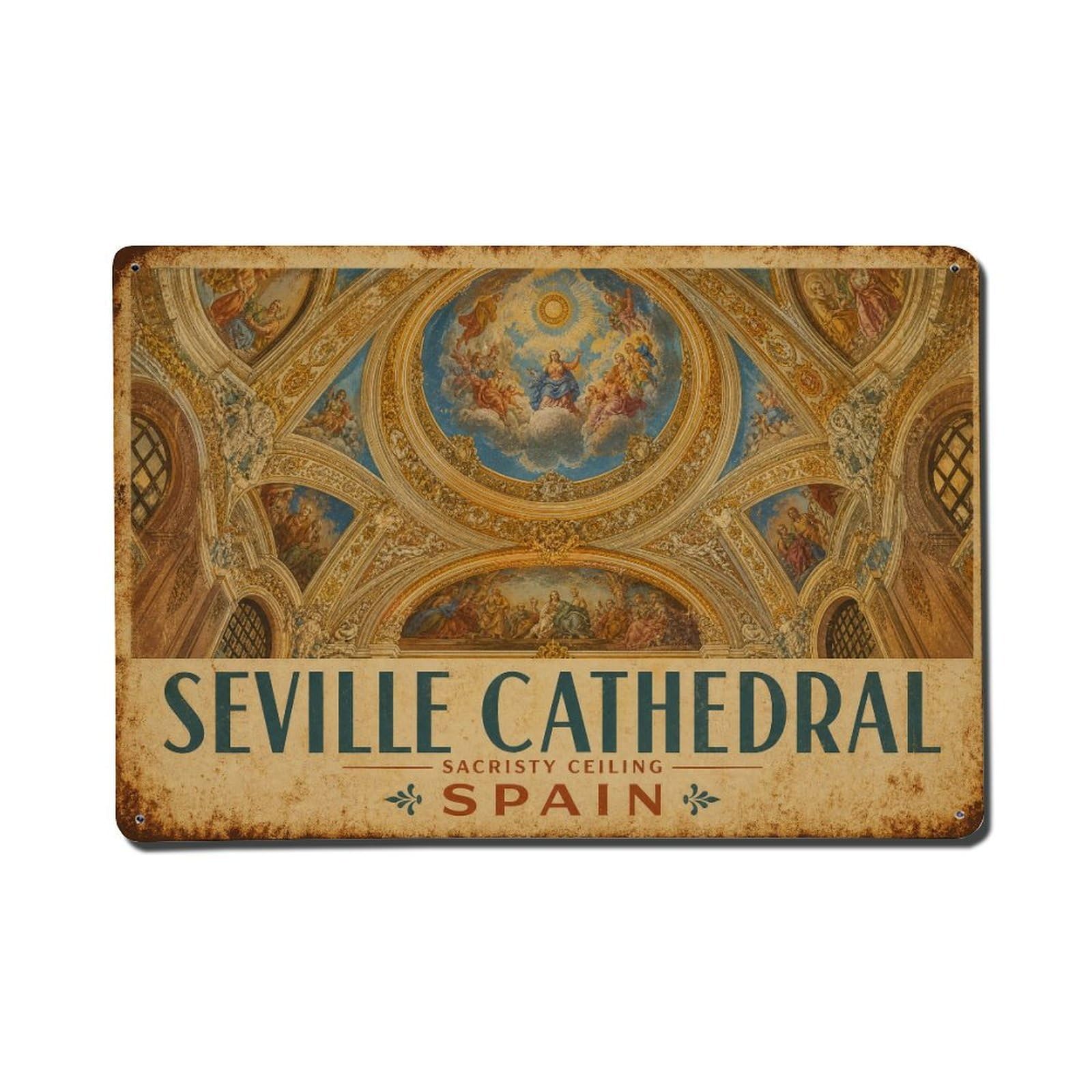 Yrnq 08X12inch Vintage Style Vintage Cathedral Sacristy Baroque Ceiling Spain Metal Tin Sign