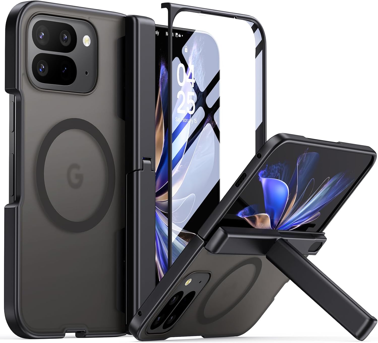 JUESHITUO for Pixel 10 Pro Fold Case: with Screen Protector, Hidden Kickstand, Protective Rugged Case for Pixel 10 Pro Fold, Hinge Protection, Black