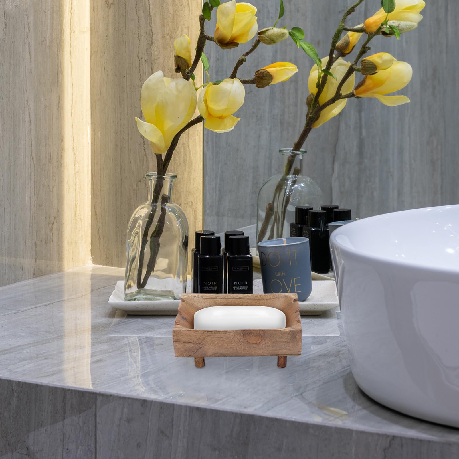 Jabonera De Madera Maciza Color Café Patas, Organizador y Caja De Almacenamiento para Baño y Cocina, Soporte Drenante para Jabón, Práctico y Natural, Juego 1 Unidad